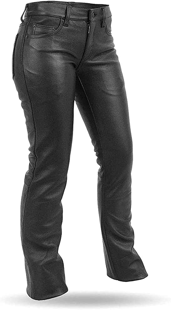 Xelement B7600 Women's Motorcycle Leather Pants - Premium Black Cowhide Riding Pants for Female Bikers | Perfect for Harley, Cruiser & Street Bike Riders