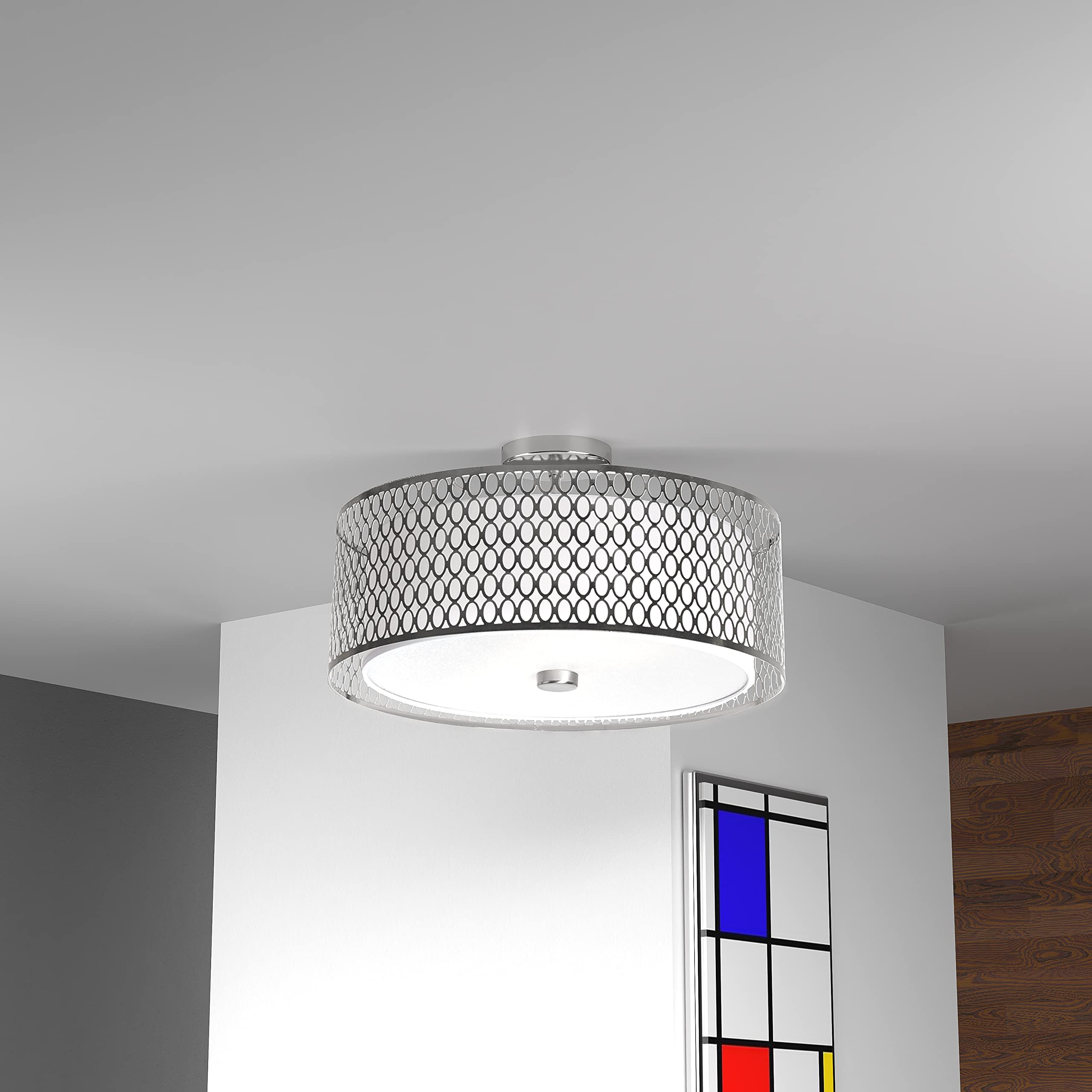 Dainolite 3LT Semi-Flush Mount Ceiling Light with Laser Cut Glass Shade - Perfect for Bedroom, Living Room & Dining Room Lighting