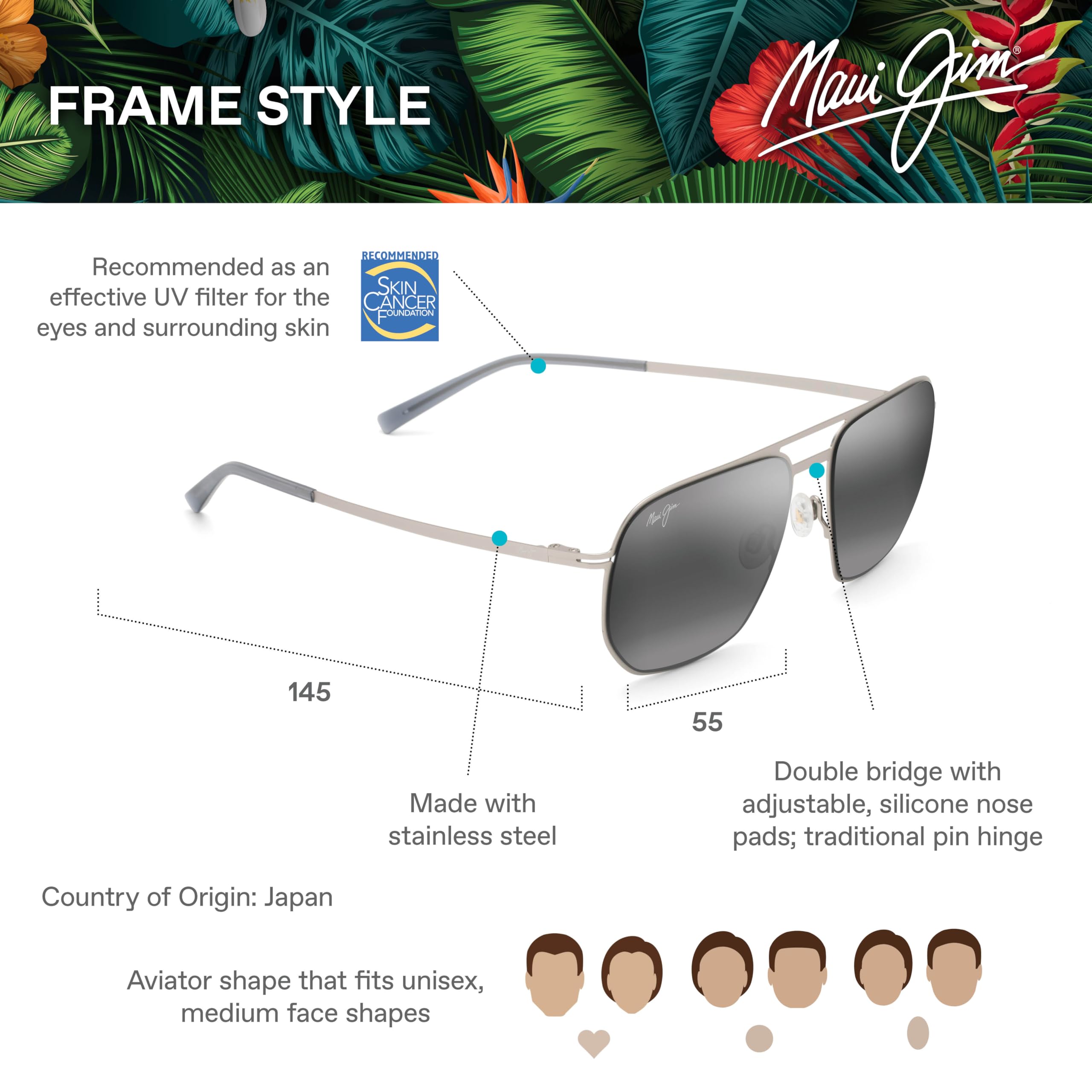 Maui Jim Sharks Cove Square Sunglasses for Men & Women – Polarized UV Protection – Stylish Outdoor, Beach, and Driving Shades