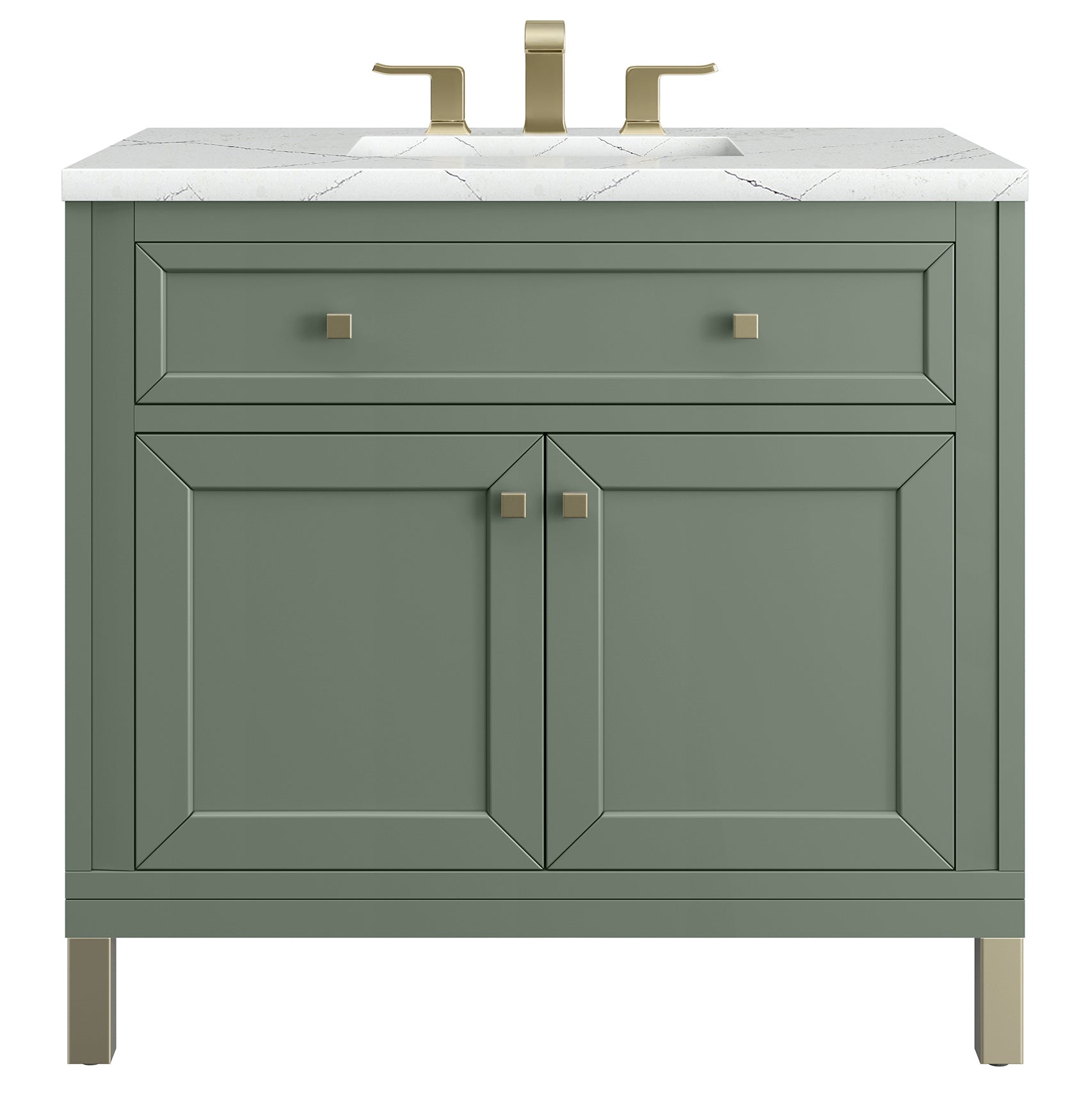 James Martin Vanities Chicago Collection 36 Inch Single Bathroom Vanity in Smokey Celadon with Countertop Options - Modern Farmhouse Style for Small Bathrooms & Powder Rooms