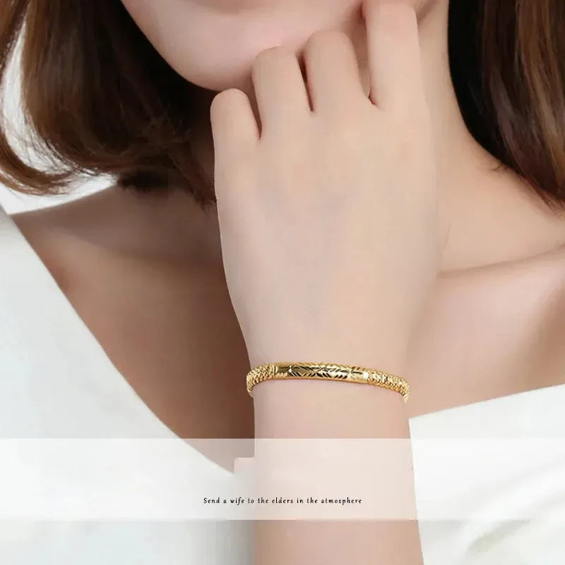 24K Pure Gold Bracelet for Women - 999 Solid Real Gold Bangle, Elegant & Romantic Classic Jewelry Gift for Anniversary, Valentine's Day & Special Occasions