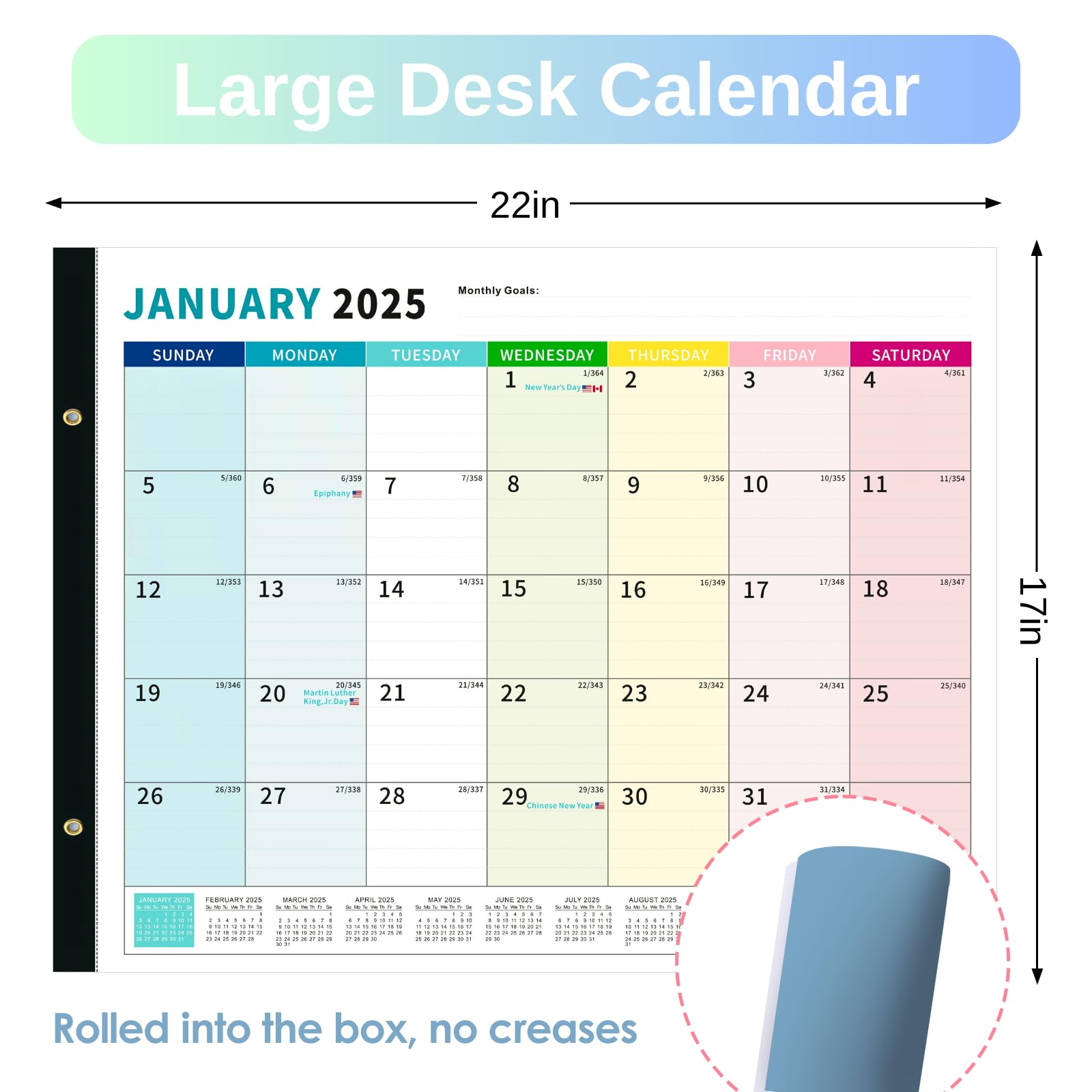 2025-2026 Large Desk Calendar - 18-Month Jumbo Planner (22