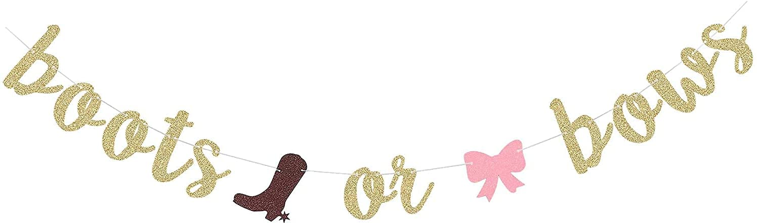 Gender Reveal Party Decorations - Boots or Bows Banner, Paper Garland, Dessert Bunting for Baby Shower Backdrops | Perfect for Gender Announcement Celebrations, Baby Showers & Nursery Decor