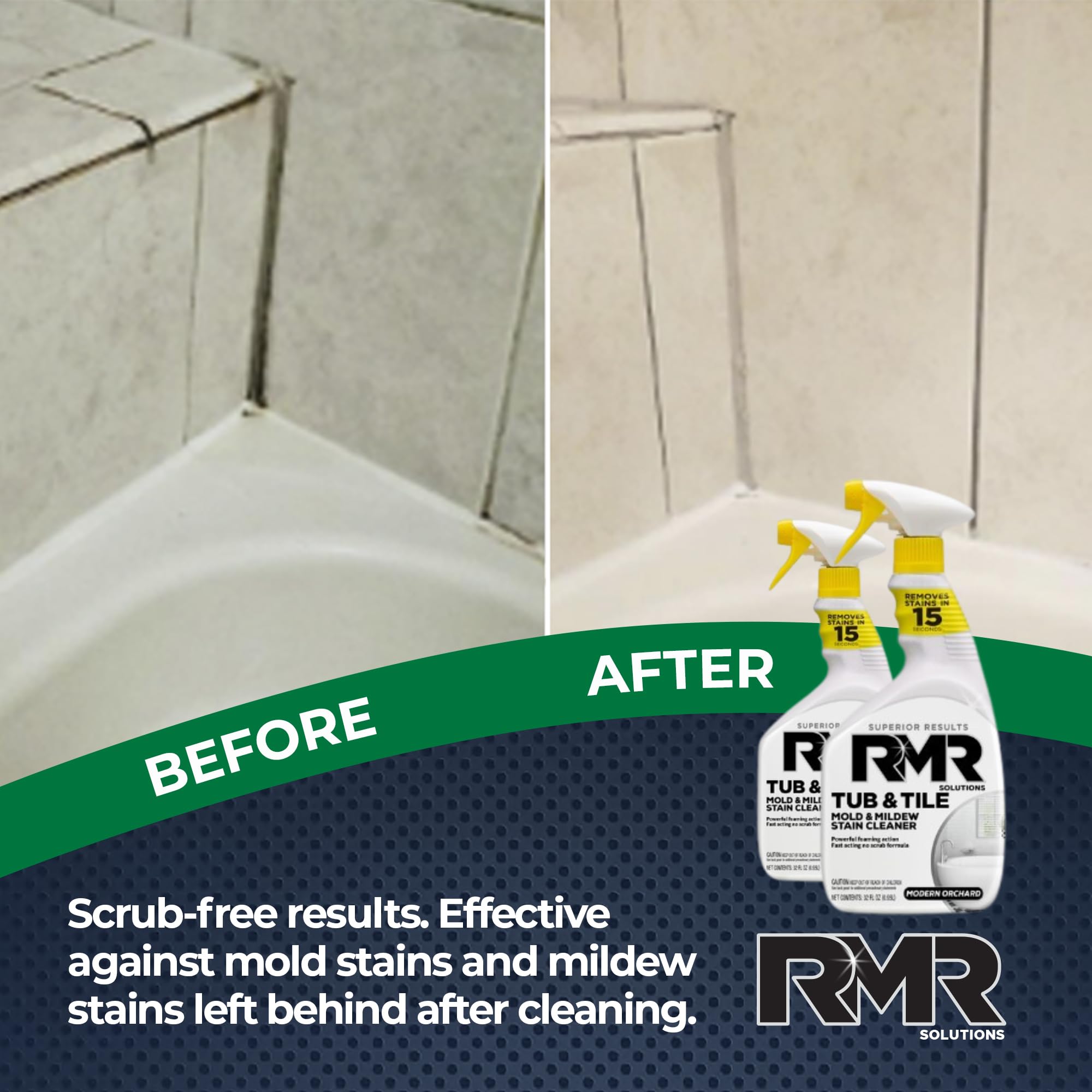 RMR - Industrial Strength Tub and Tile Cleaner | Mold & Mildew Stain Remover | No-Scrub Formula | 32 Fl Oz (2 Pack) | Perfect for Bathroom, Shower, Kitchen & Grout Cleaning