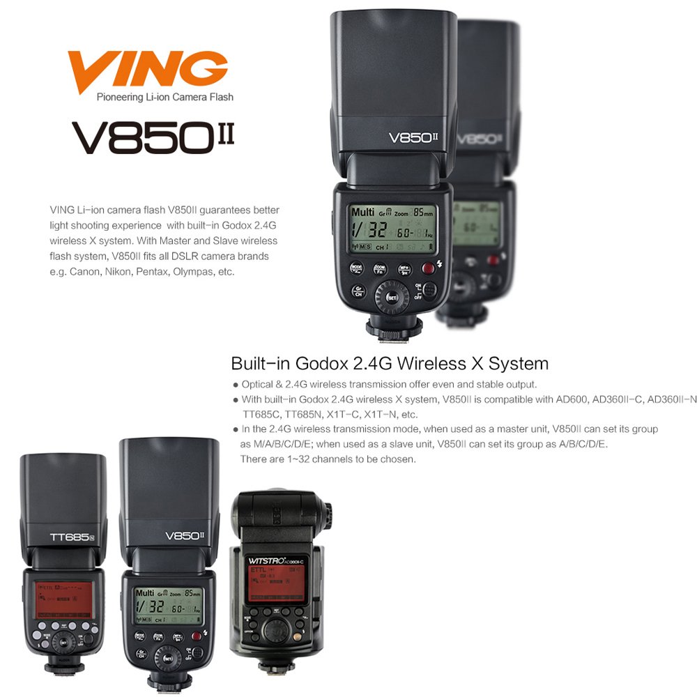 Godox V850II GN60 2.4G Wireless Flash Speedlight with 2000mAh Li-ion Battery - HSS 1/8000s, Off-Camera Flash Compatible with Canon Nikon Sony DSLR Cameras - Perfect for Portrait, Wedding, and Studio Photography