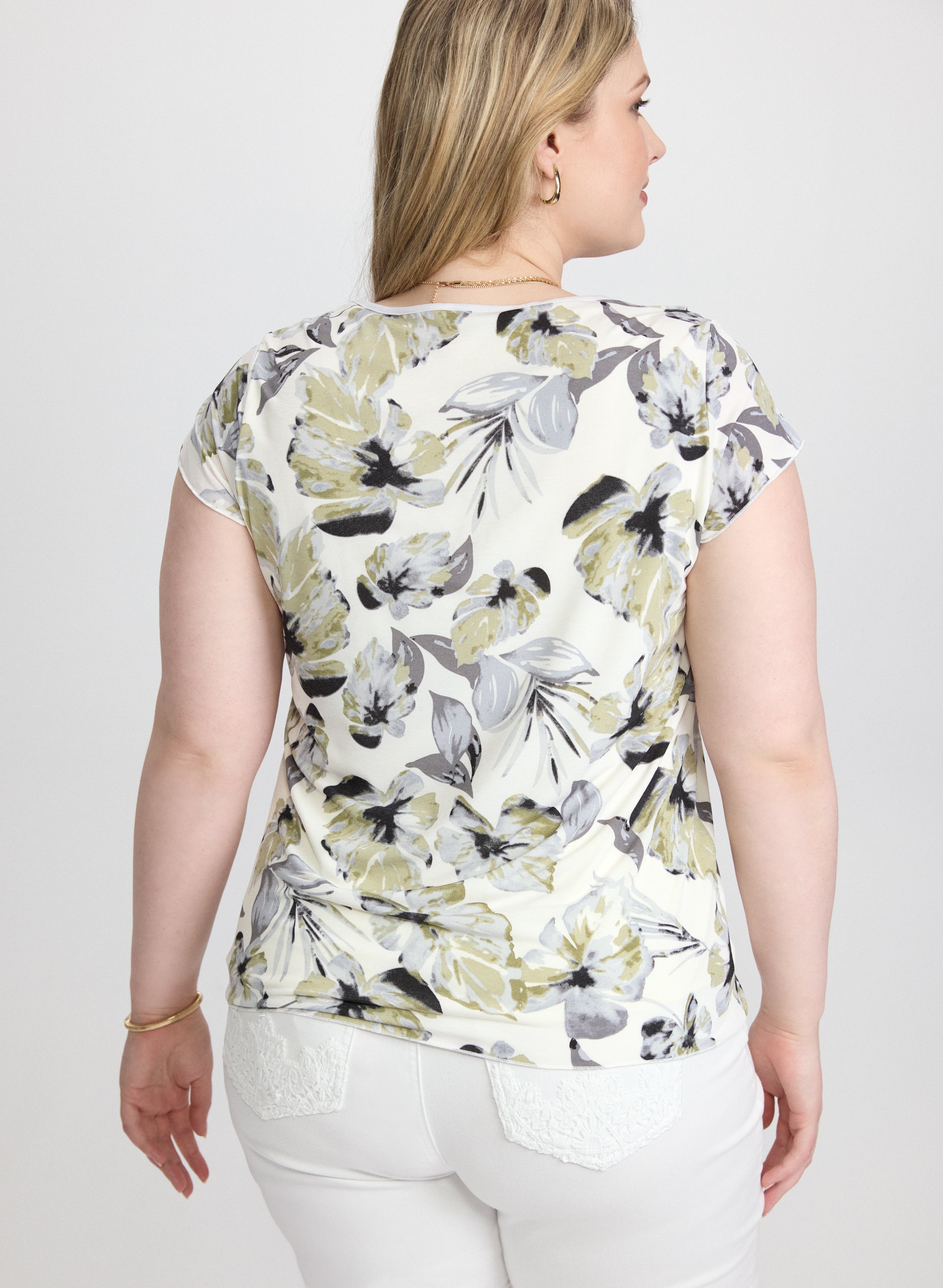 Floral Ruffle Front Blouse for Women - Elegant Floral Print Ruffle Neckline Tops - Perfect for Spring Outfits, Date Nights & Office Wear