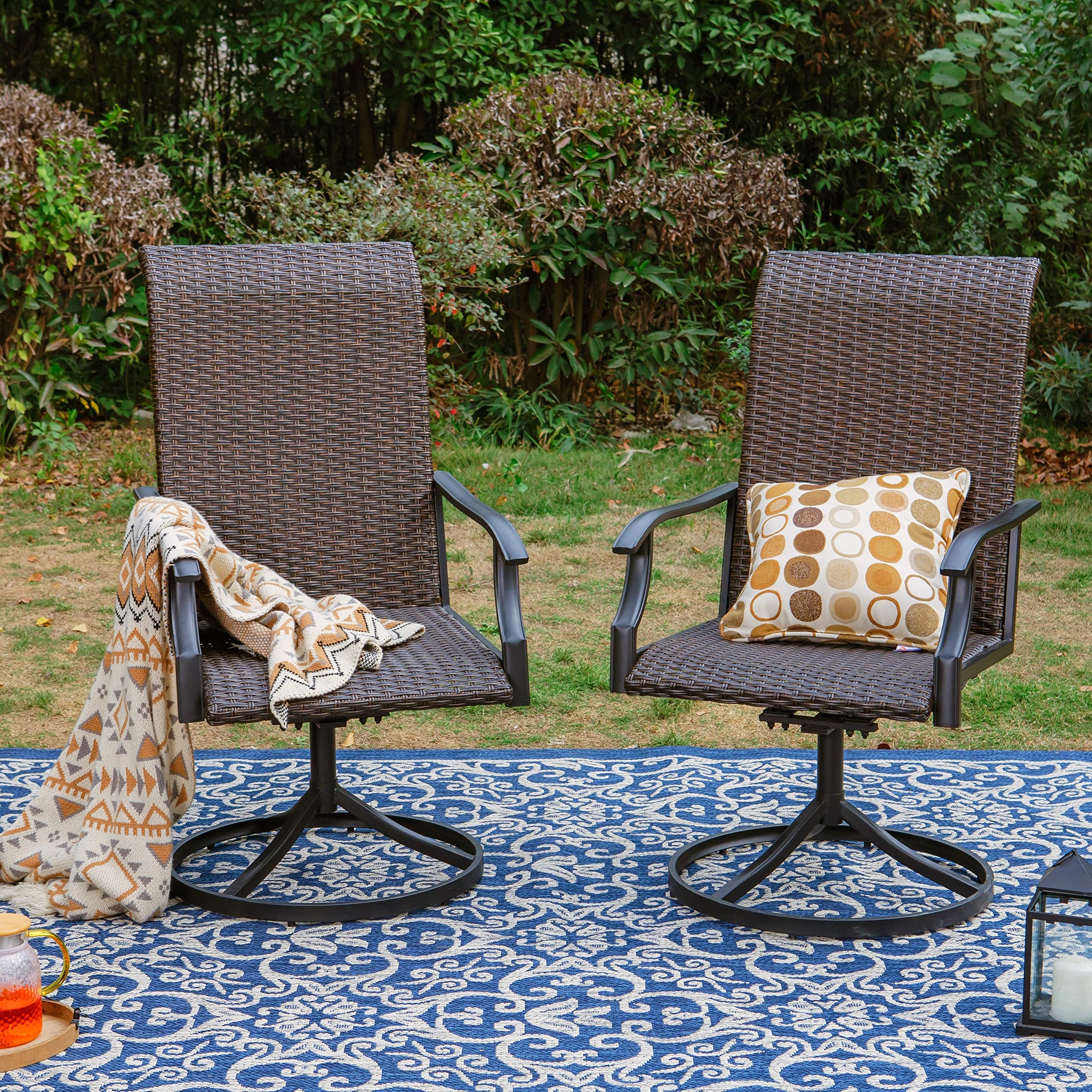 Patio Swivel Dining Chairs Set of 2 - High Back Outdoor Rattan Chairs with All-Weather Metal Frame - 350 lbs Weight Capacity - Perfect for Patio, Garden, Backyard, Lawn & Poolside Relaxation