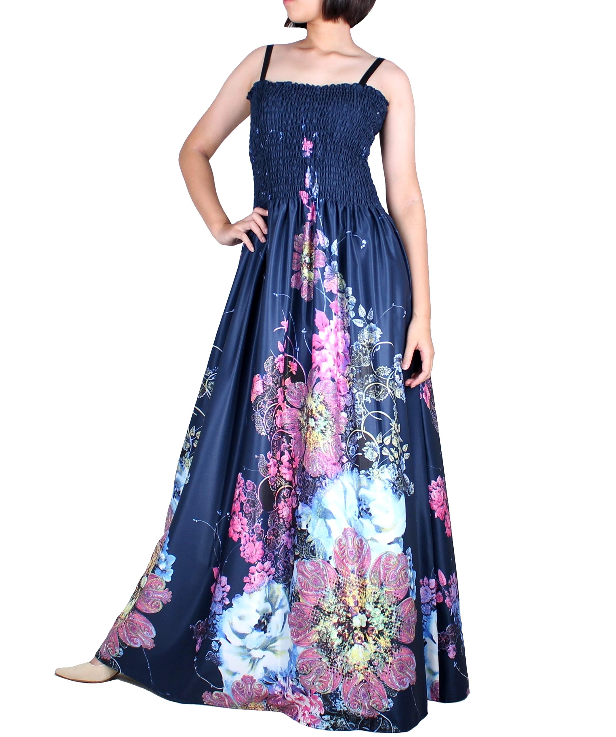 Plus Size Navy Blue Floral Maxi Dress for Women - Boho Summer Party & Evening Prom Gown - Perfect for Beach Vacations, Weddings & Special Occasions