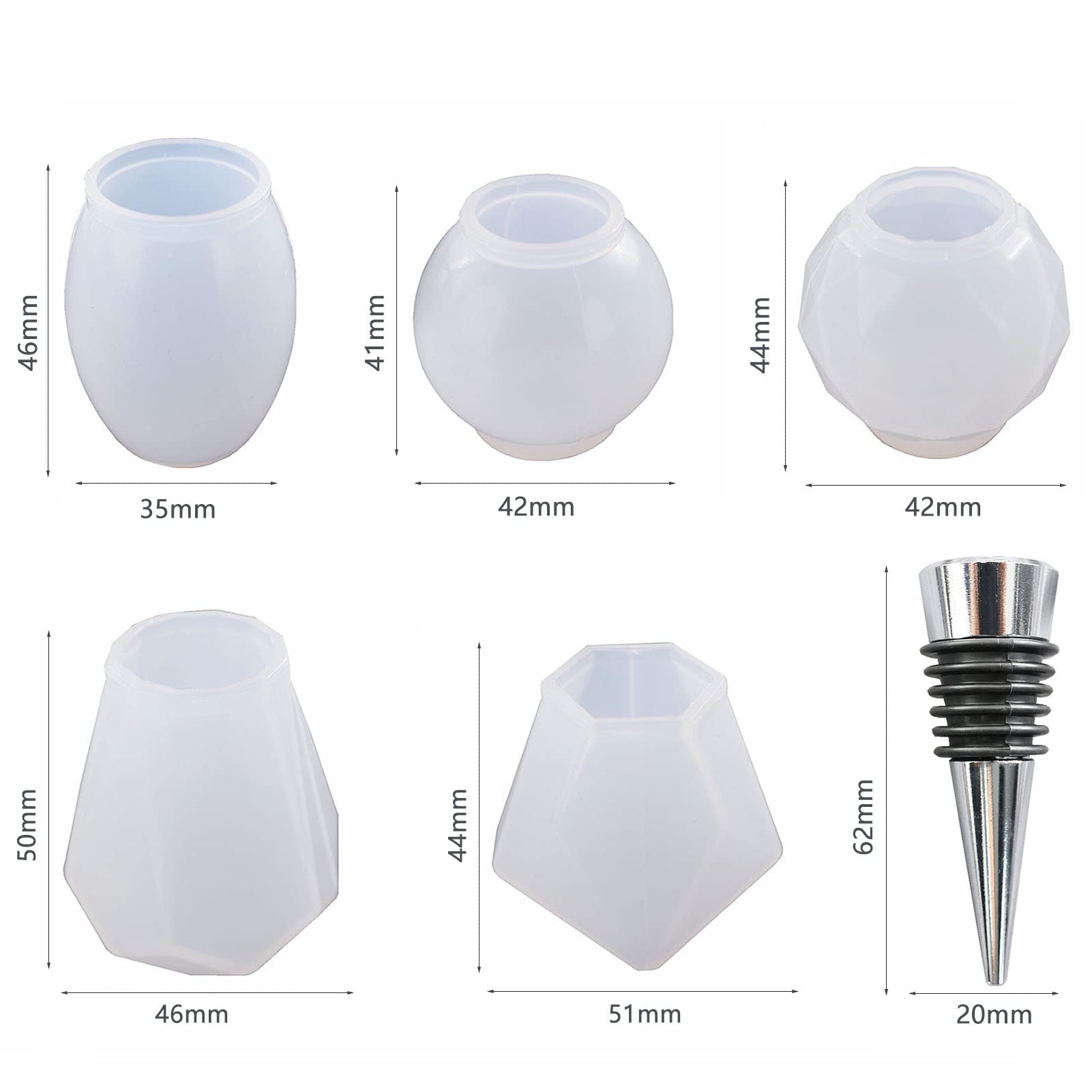 VALINK Geometric Spherical Bottle Stopper Resin Molds - Wine Bottle Silicone Stencils for DIY Epoxy Casting Crafts - Crystal Gem Shaped Molds for Jewelry Making & Home Decor Projects