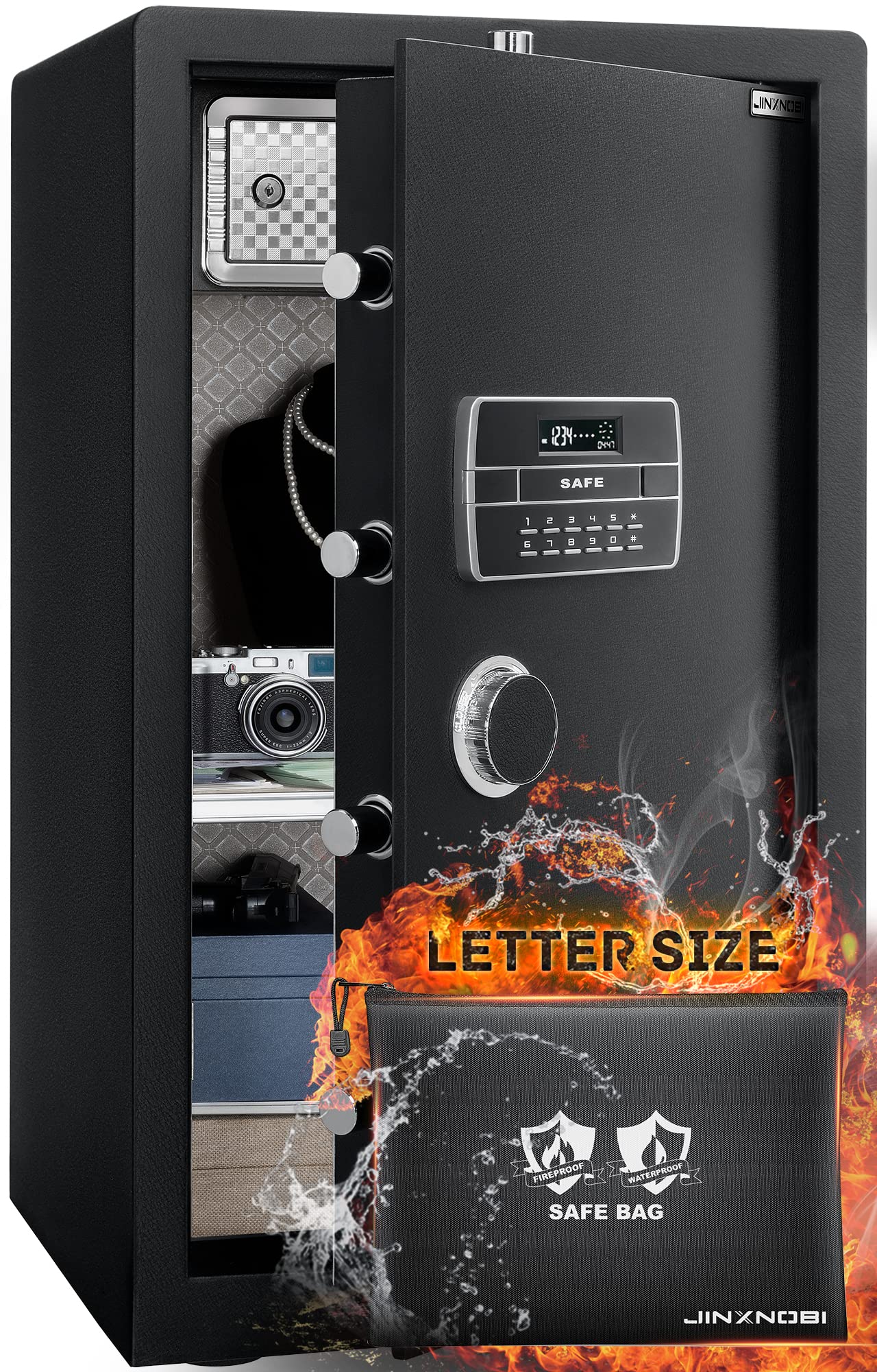 Extra Large 6.05 Cubic Feet Fireproof Waterproof Safe Box with Digital Keypad Lock - 33.5in Heavy Duty Security Vault for Home, Office & Hotel (83.5lbs) - Perfect for Protecting Documents, Jewelry & Valuables