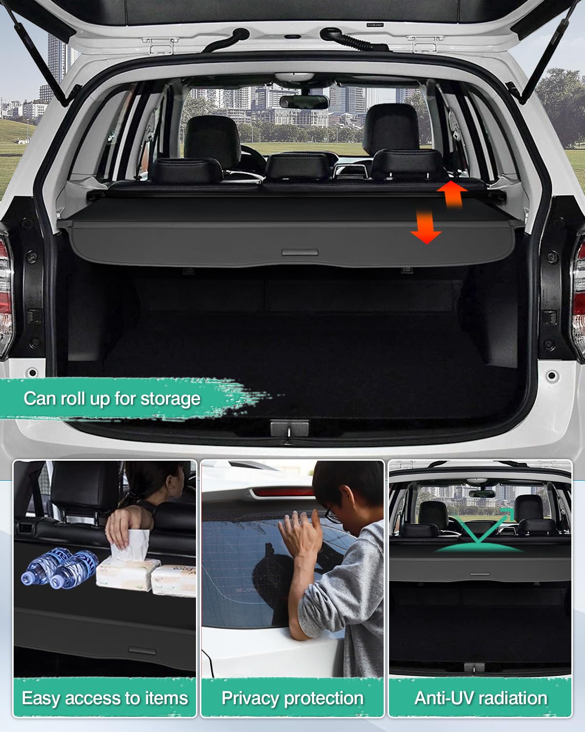 2014-2018 Subaru Forester Cargo Cover | Manual Tailgate Trunk Shade Protector | No Gap Retractable Luggage Cover (Not for Electric Tailgate) | Perfect for Road Trips, Grocery Storage & Pet Protection