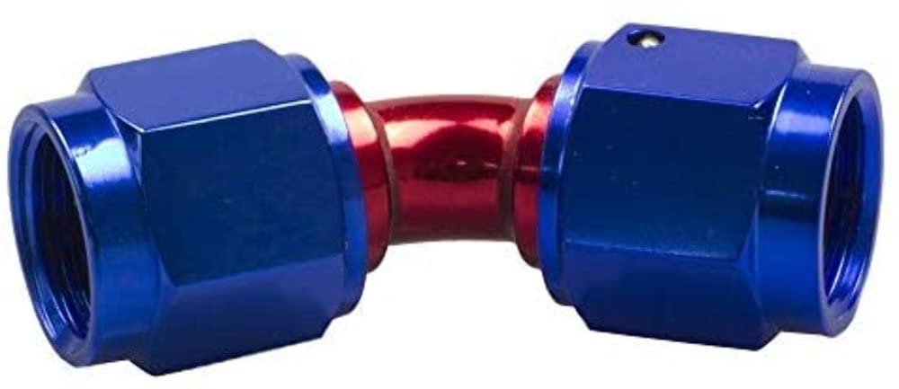 Red Horse Performance 8145-08-1-08 Female to Female AN/JIC Flare Swivel Coupling -45 Degree - Red & Blue - Hydraulic Fuel Line Fittings for Automotive, Marine & Industrial Applications