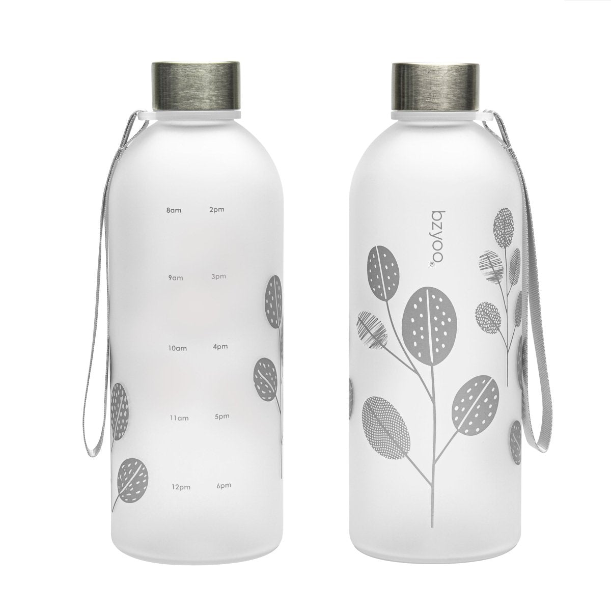 32oz Time Marker Tritan Water Bottle with Carrying Strap - Leaf Silver | Leak Proof BPA Free Sports Water Bottle for Gym, Hiking, Workout & Outdoor Activities