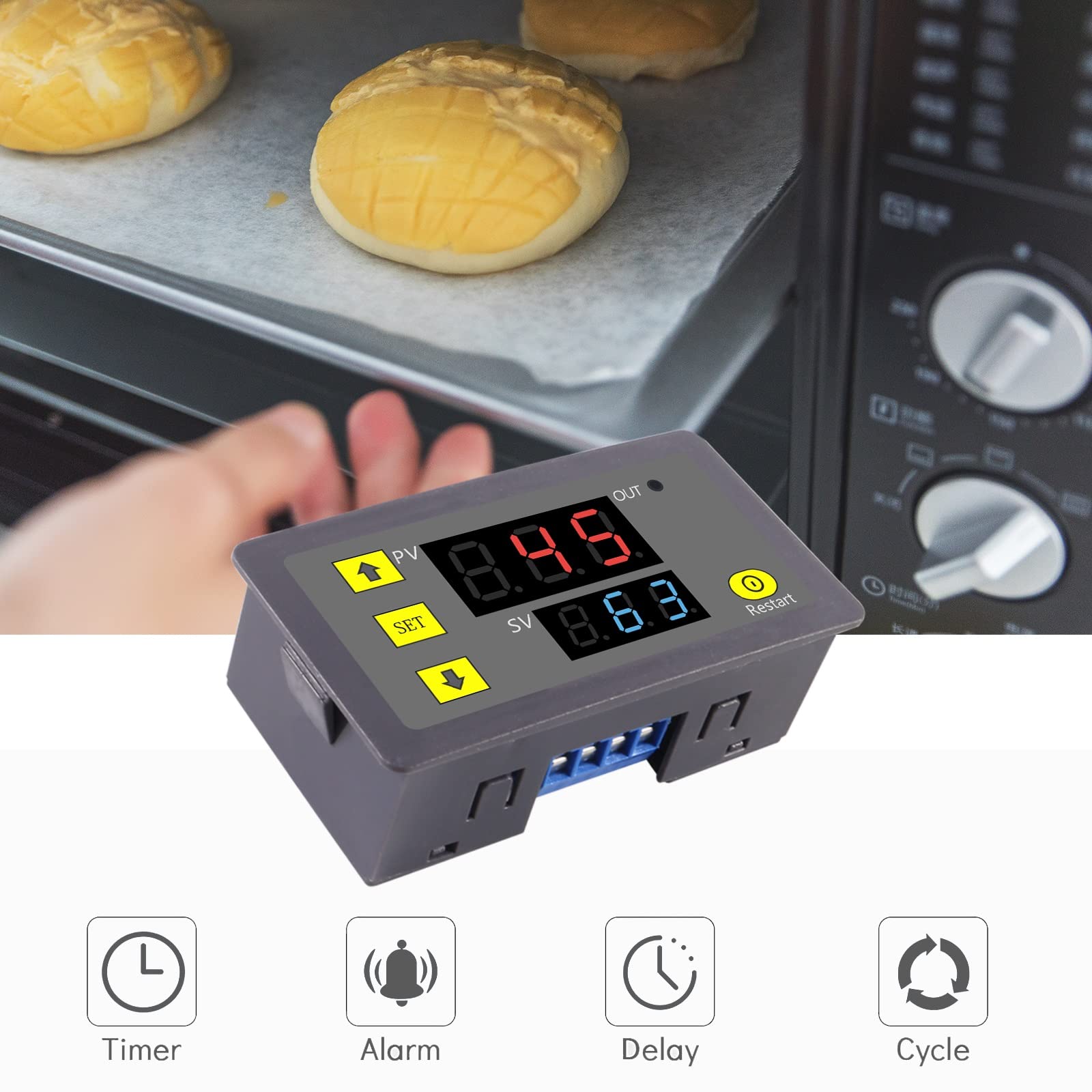 2Pcs Programmable Digital Timer Delay Relay Module - AC 110V/220V 10A 1500W with LED Display, Cycle & Trigger Timer for Home Automation, Lighting Control, and Industrial Equipment
