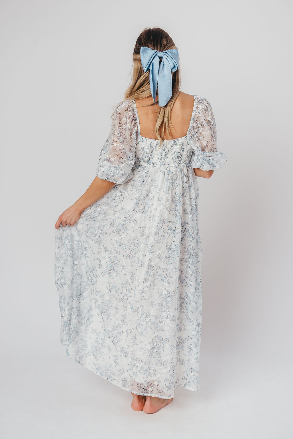 Blue and White Smocked Maxi Dress for Women - Bump Friendly Maternity & Inclusive Sizing (S-3XL) | Perfect for Beach Vacations, Summer Weddings & Casual Outings