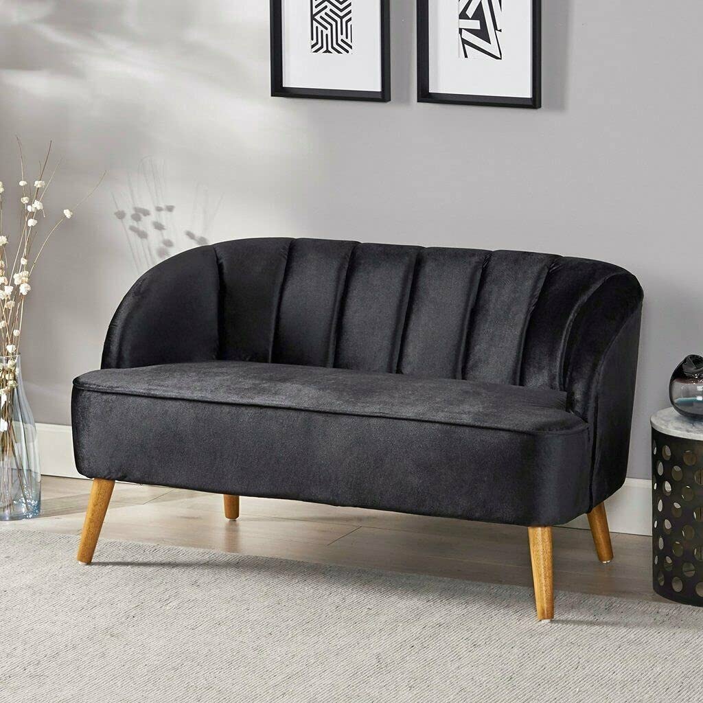 ADHW 2-Person Loveseat Sofa - Black Seashell Back Design for Living Room, Small Space & Apartment | Modern Home Furniture for Couples & Compact Spaces
