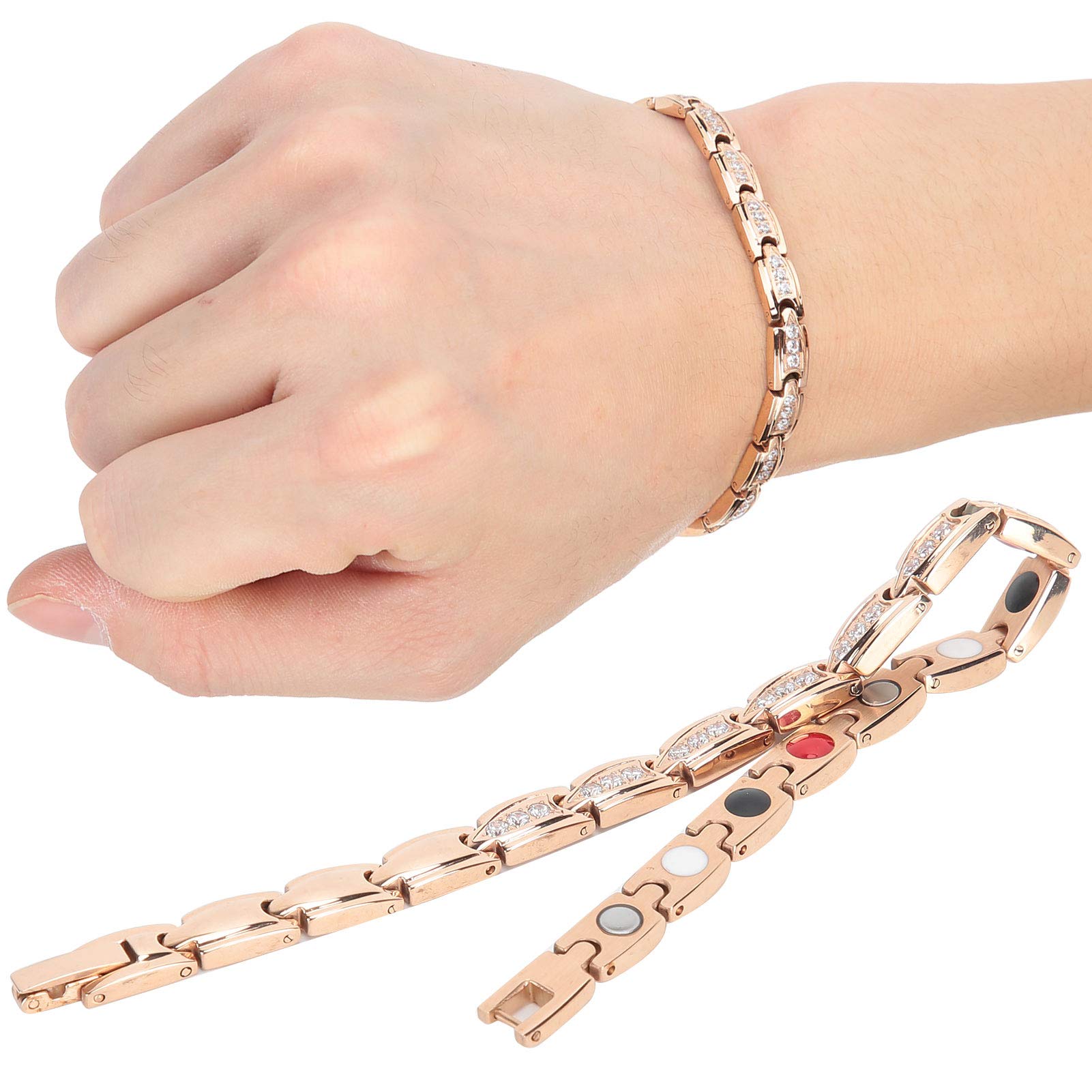 Women's Magnetic Therapy Bracelet - Adjustable Gold Bracelet for Pain Relief & Fatigue Reduction - Rose Gold Health Care Jewelry Gift for Muscle Tension - Perfect for Daily Wear, Workouts & Stress Relief