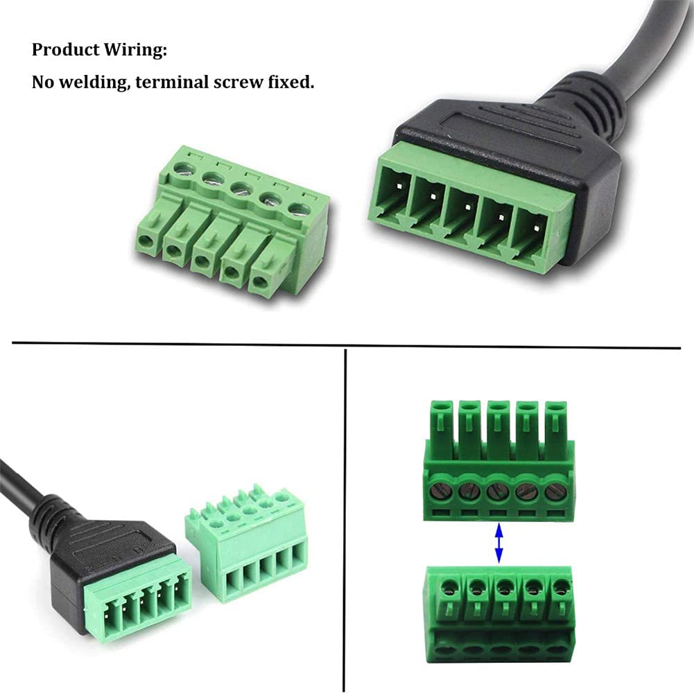 2Packs 1ft USB Type-C Screw Terminal Block Connector - USB C to 5 Pin Screw Terminal Data Extension Cable with Screwdriver (USB C Female) - Perfect for DIY Electronics, Arduino Projects, and Industrial Control Wiring