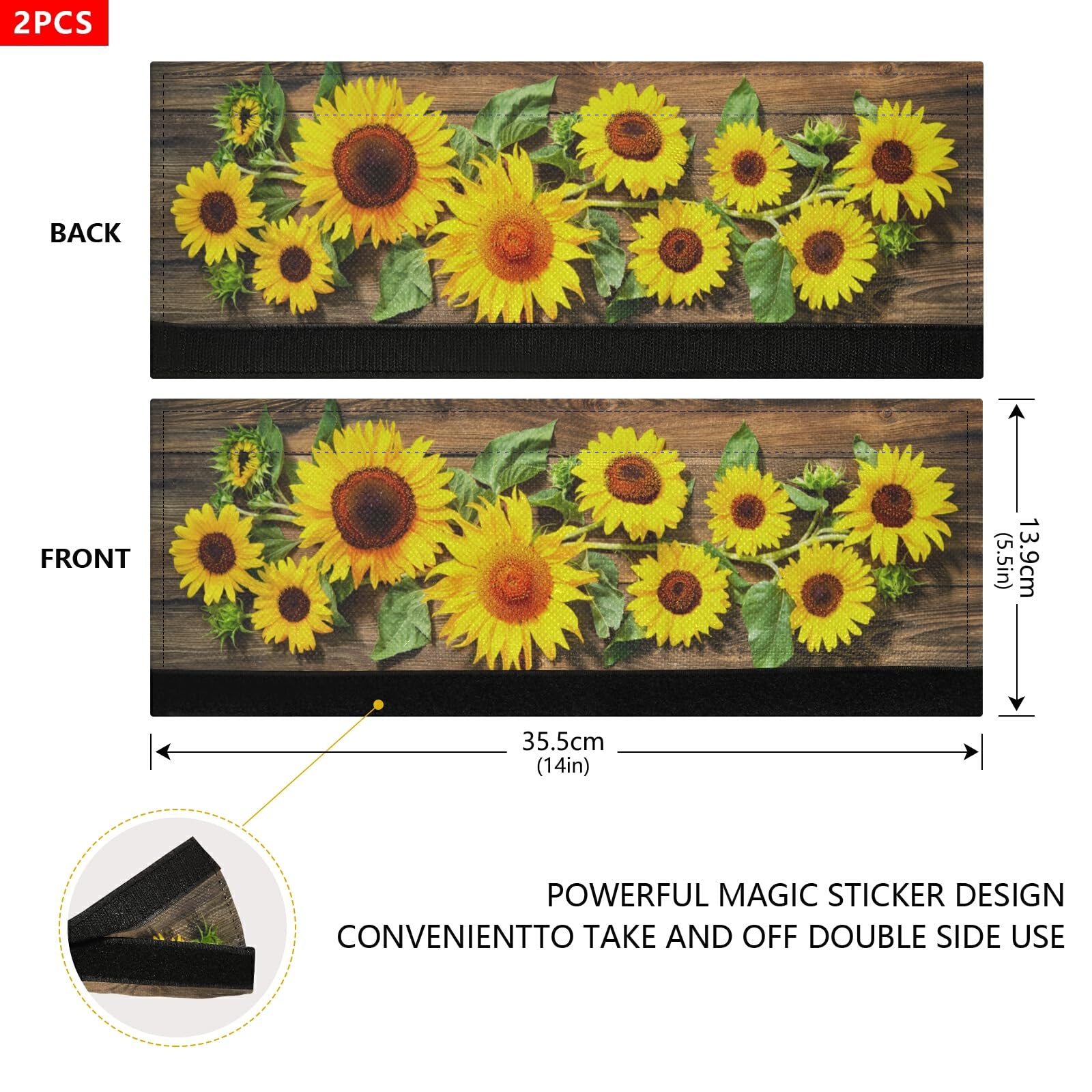 Sunflower Refrigerator Door Handle Covers - Set of 2, Washable & Fade-Resistant - Protect Kitchen Appliances from Smudges, Drips & Stains - Perfect for Modern Kitchens & Home Decor