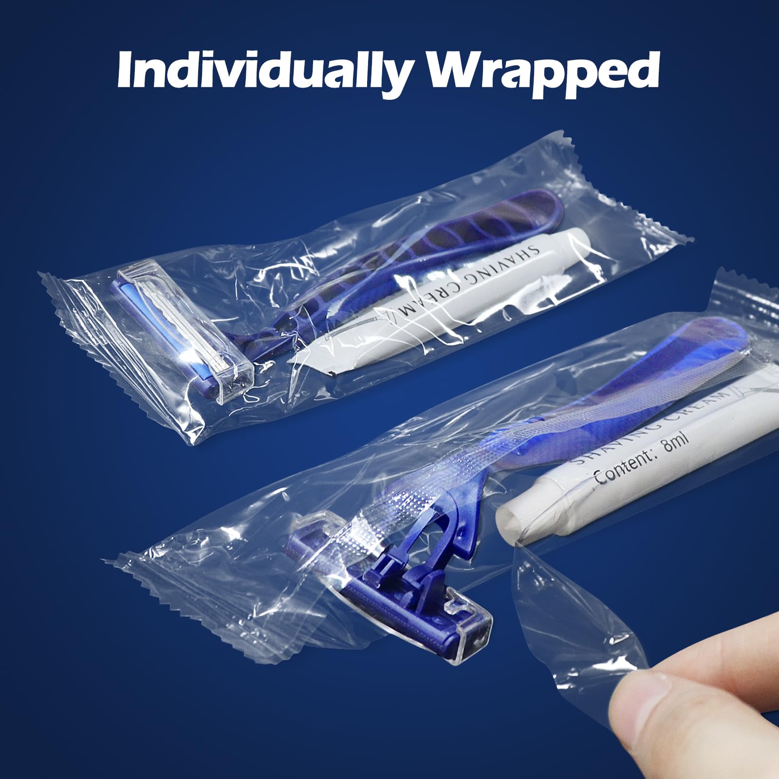 200 Pack Kheoxusa 3-Blade Disposable Razors - Individually Wrapped Triple Blade Shavers for Men & Women - Perfect for Travel, Hotels, Airbnb, Shelters, Gyms & Emergency Kits (Blue)