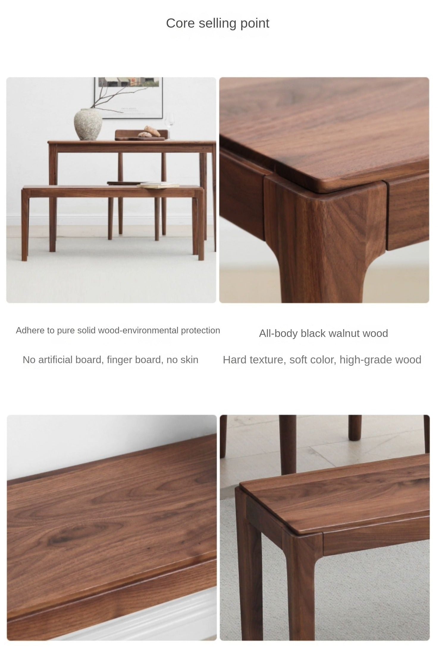 Black Walnut Solid Wood Nordic Long Bench - Modern Entryway & Dining Room Seating - Perfect for Hallway, Bedroom, and Living Room Decor