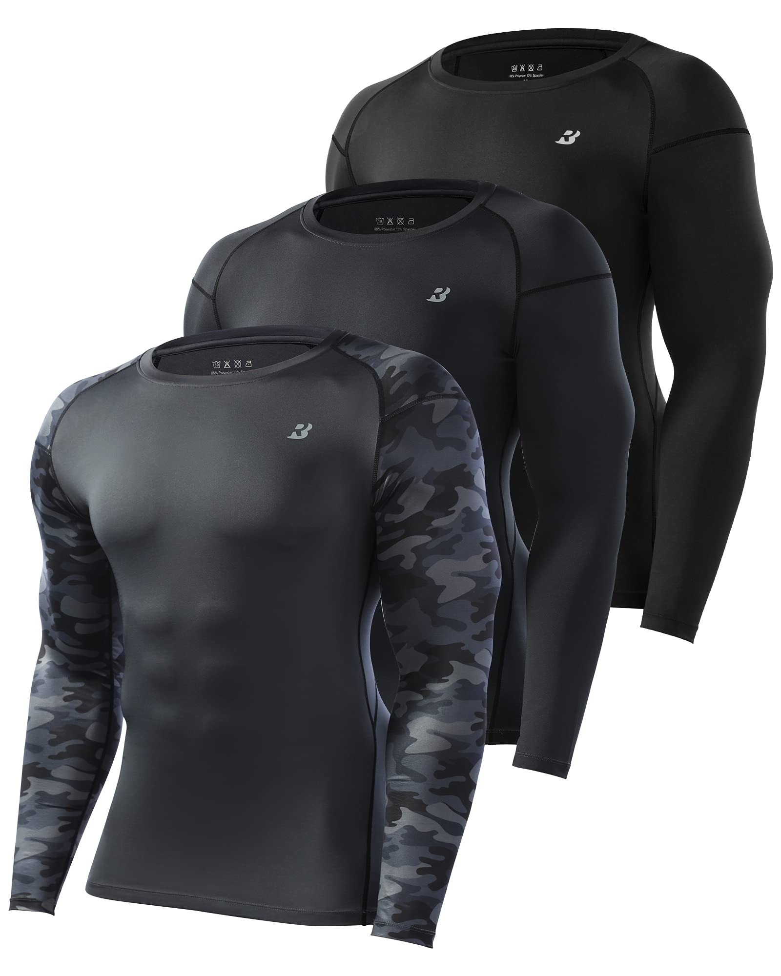 Roadbox Men's 3-Pack Compression Shorts - Moisture Wicking Athletic Underwear for Running, Gym & Workouts - Breathable Spandex Base Layer Boxer Briefs - Perfect for Sports, Training & Active Lifestyle