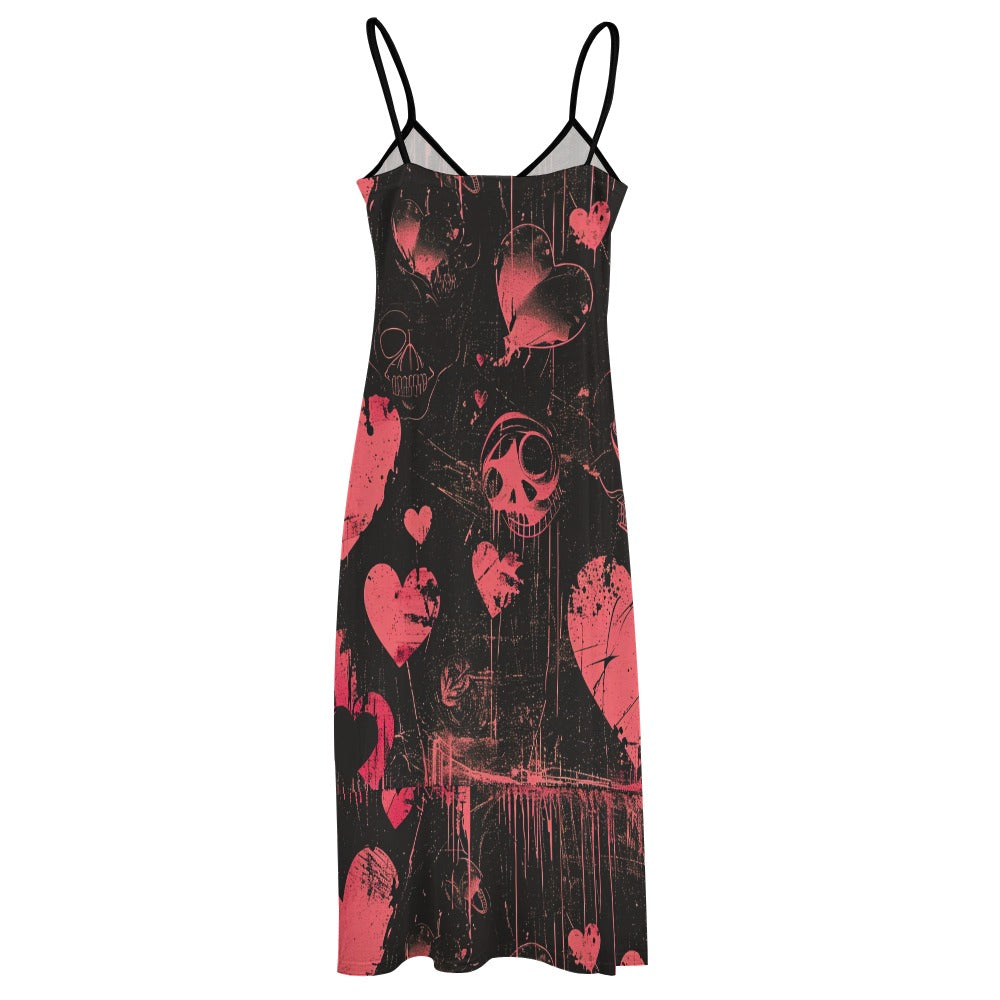 Faded Hearts Sling Ankle Long Dress - Elegant Boho Maxi Dress for Women | Perfect for Summer Beach, Music Festivals & Date Nights
