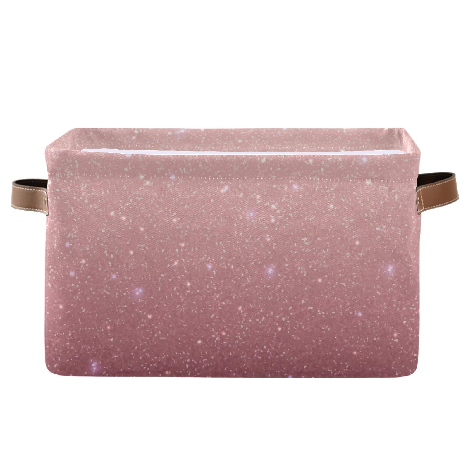 Rose Gold Sequins Storage Basket - Large Collapsible Canvas Cube Bin for Home, Office, Closet Organization (15
