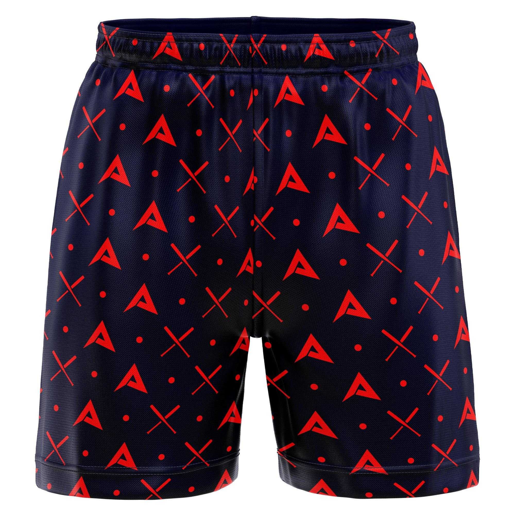 Anarchy Mesh Shorts for Men - Breathable Athletic Running Shorts with Side Pockets - Navy/Red - Perfect for Gym, Workout & Casual Wear