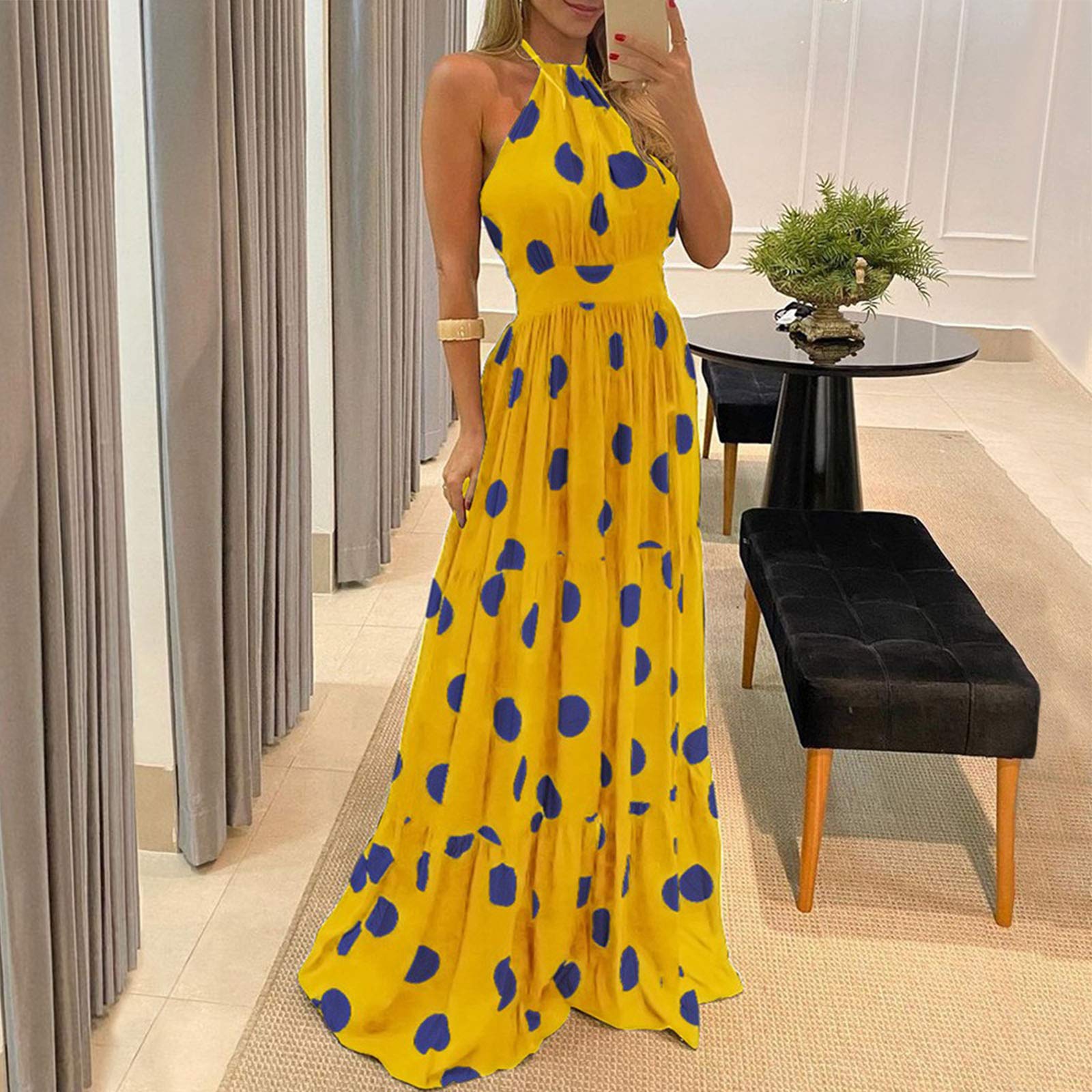 Women's Sexy Halter Backless Maxi Dress - Sleeveless Bohemian Beach Sun Dress for Summer | Perfect for Vacations, Pool Parties & Tropical Getaways