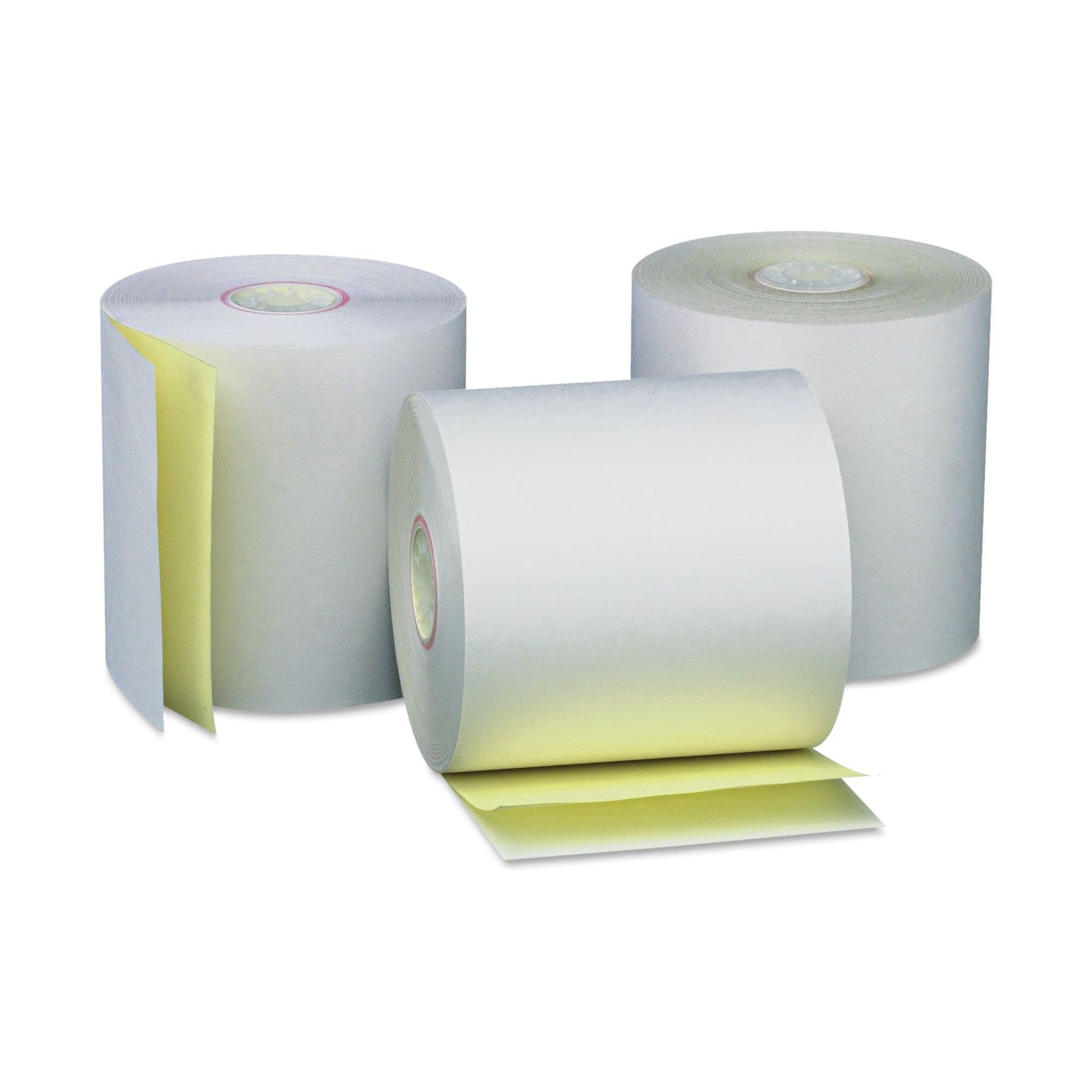 Universal 35767 Carbonless Paper Rolls - White/Canary, 3
