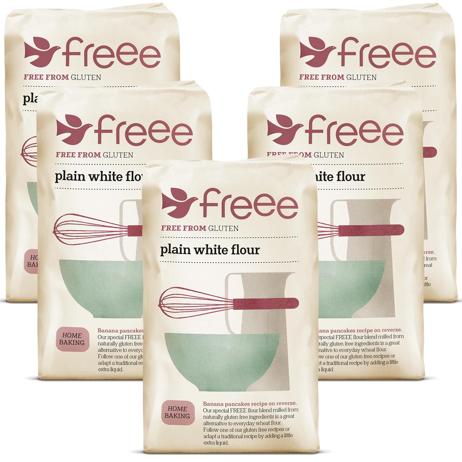 Freee Gluten-Free Plain White Flour - 1Kg (Pack of 5) | Premium Blend for Gluten-Sensitive & Celiac Diets | Light & Fluffy Texture for Baking Bread, Cookies, Cakes & Pastries | Perfect for Home Bakers & Healthy Lifestyle | All-Purpose Flour for Gluten-Free Recipes