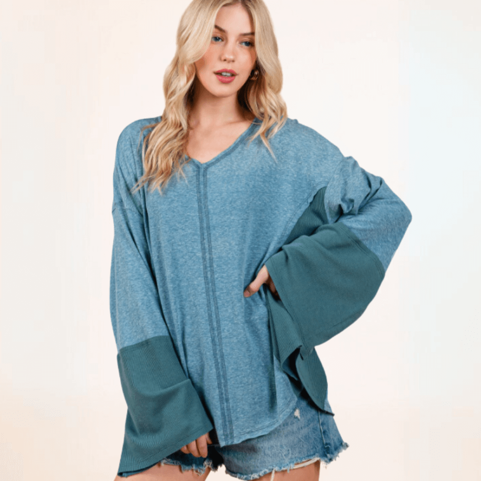 Ryleigh Lightweight Color Block Top - Women's Casual Blouse Made in USA | Perfect for Work, Travel & Everyday Wear