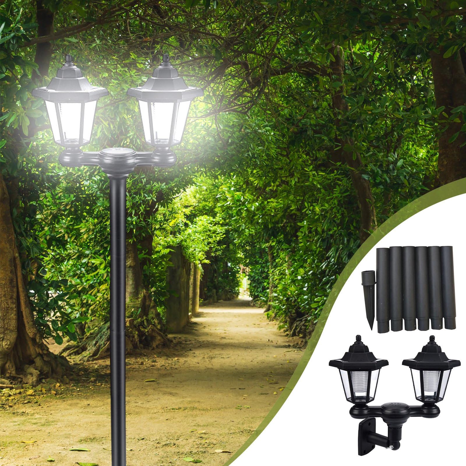 Solar Powered Outdoor Post Lights - Vintage Wall & Floor Lamp for Patio, Garden, Backyard, Front Door - Weather Resistant Street Lighting - Perfect for Pathways, Driveways & Landscape Decoration