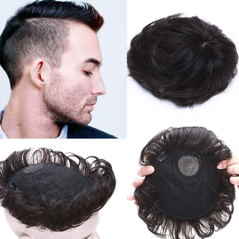 Natural Human Hair Topper for Men & Women - 4inch Clip-in Hairpiece for Thinning Hair (Color #1B Black) | Perfect for Daily Wear, Parties & Special Occasions