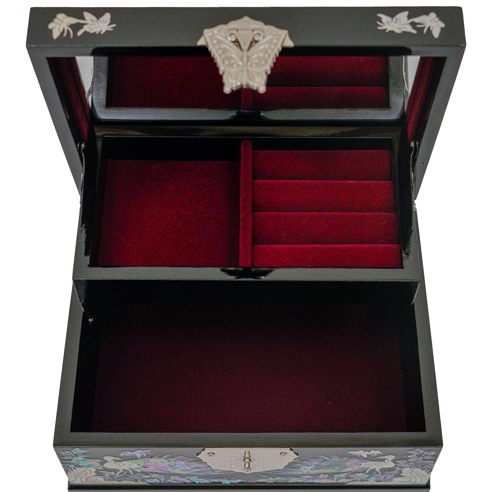 February Mountain Mother of Pearl Jewelry Box - 2-Layer Peacock Design Handmade Wooden Gift Box for Women | Perfect for Jewelry Storage, Wedding Gift, Birthday Present for Mom, Wife, Girlfriend or Sister