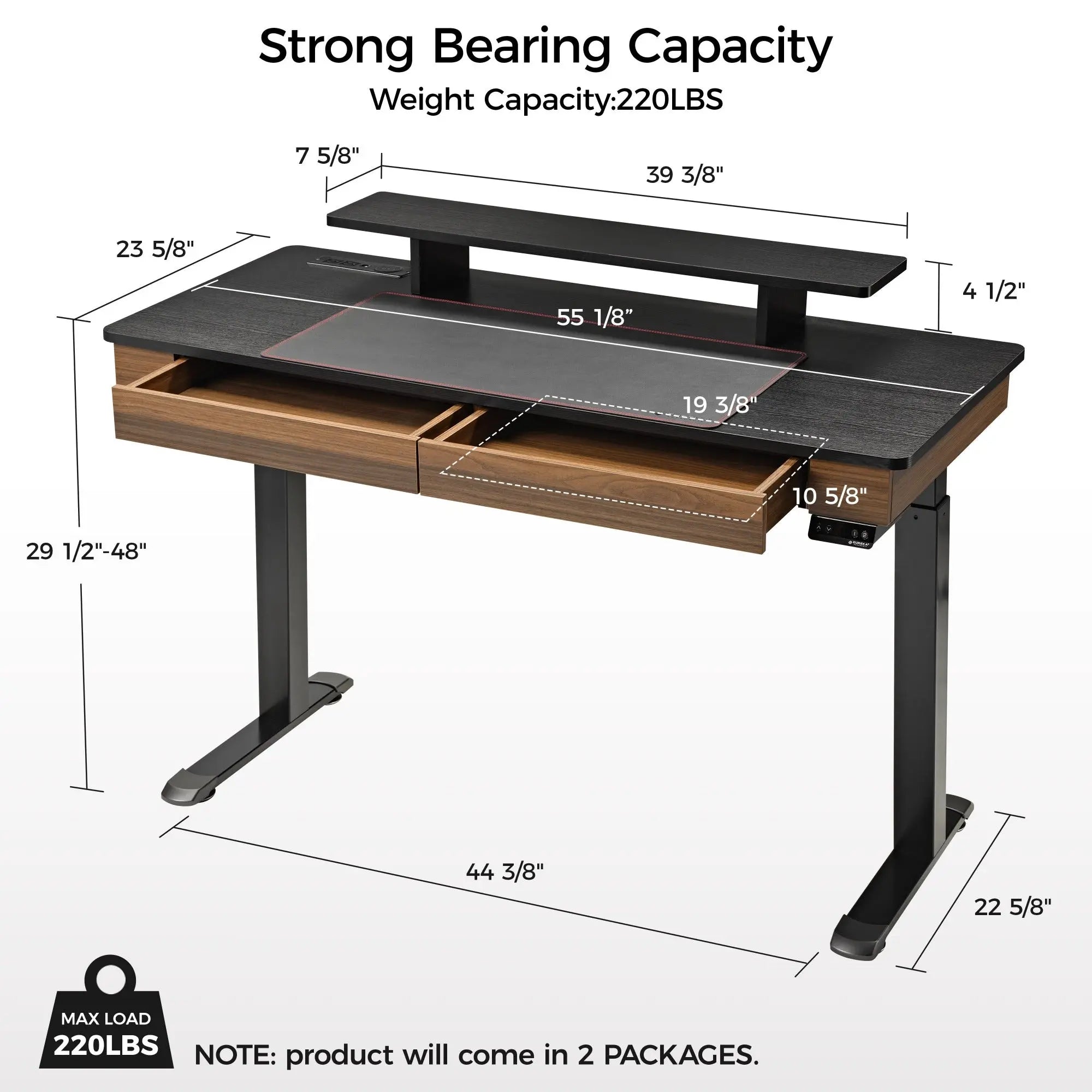 Adjustable Height Standing Desk with Storage Drawers - 47