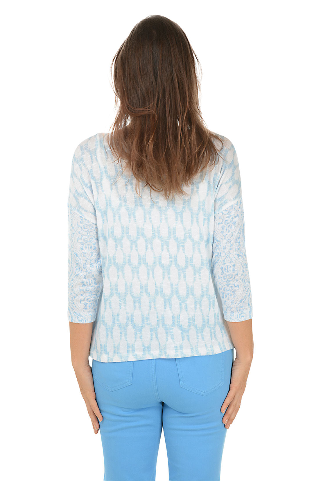 Elegant Damask Medallion V-Neck Knit Top for Women - Stylish Casual & Office Wear - Perfect for Layering, Date Nights & Work Outfits