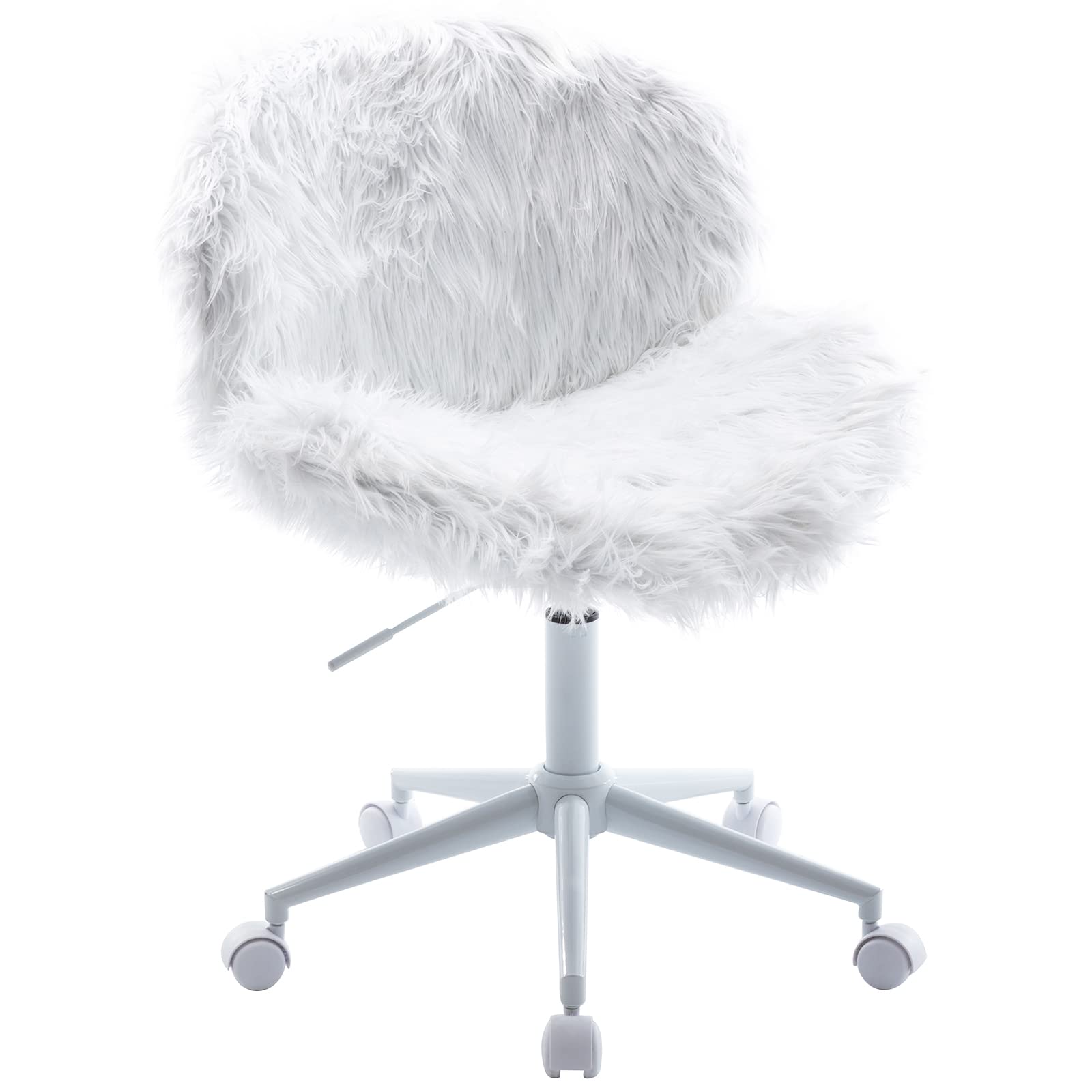 Chairus Makeup Chair - Faux Fur Swivel Rolling Vanity Chair for Bedroom, Living Room & Desk - Snow White - Perfect for Makeup, Reading & Relaxing