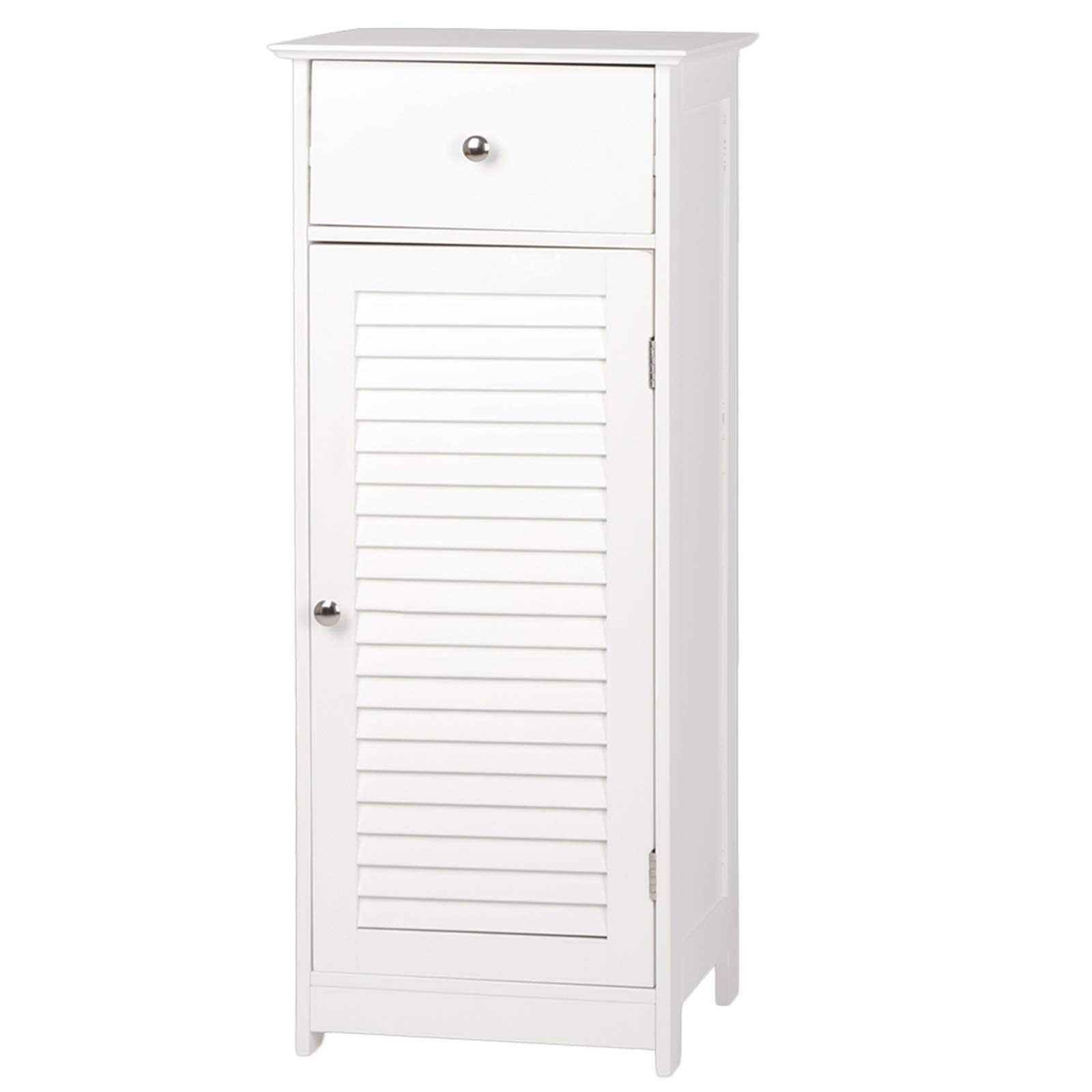 White Wooden Freestanding Bathroom Floor Cabinet with Drawer - 14.5