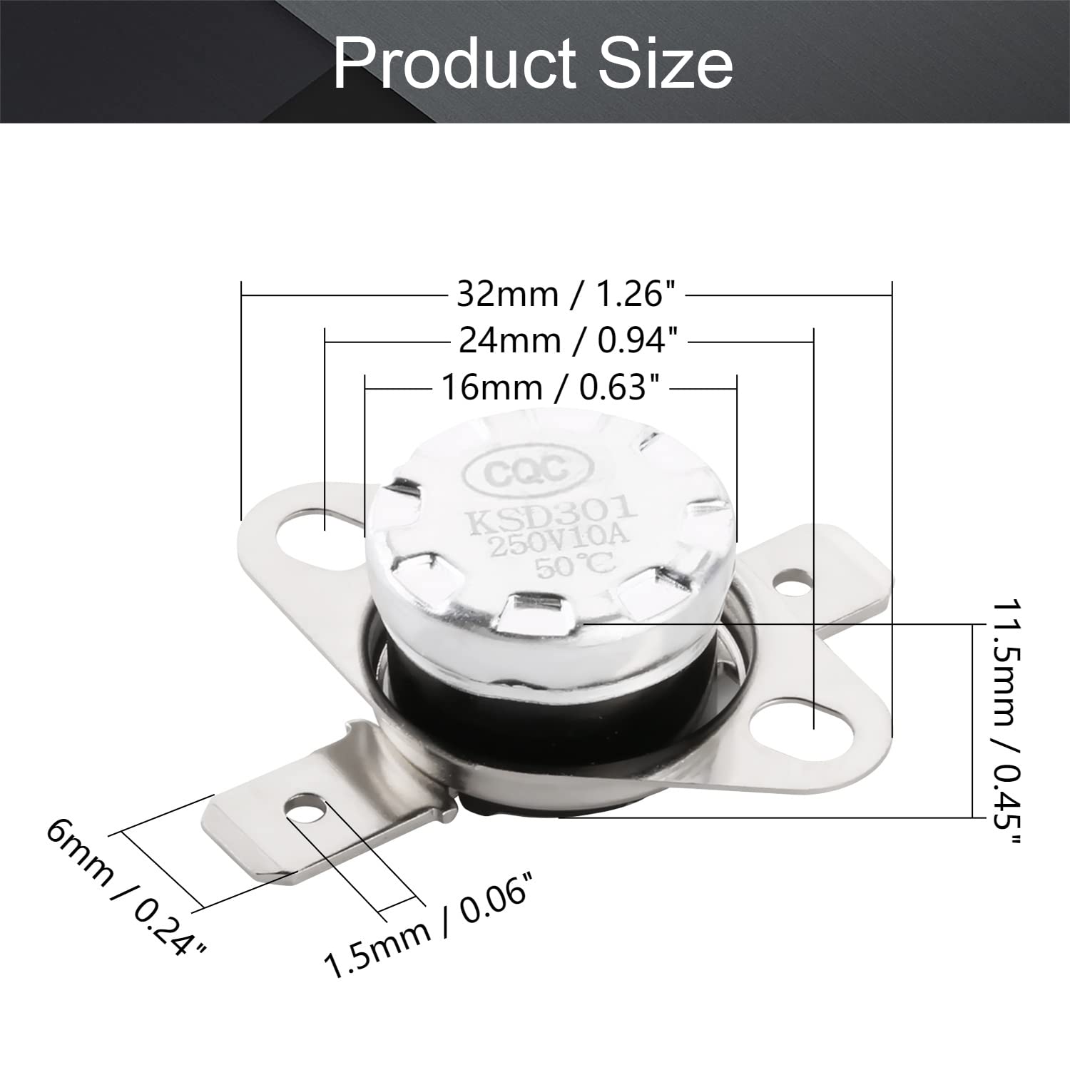 Fielect 2Pcs KSD301 Thermostat - 50°C/122°F Normally Open Snap Disc Limit Control Switch for Microwave Ovens, Water Heaters & HVAC Systems | High Precision Thermal Protection Switch