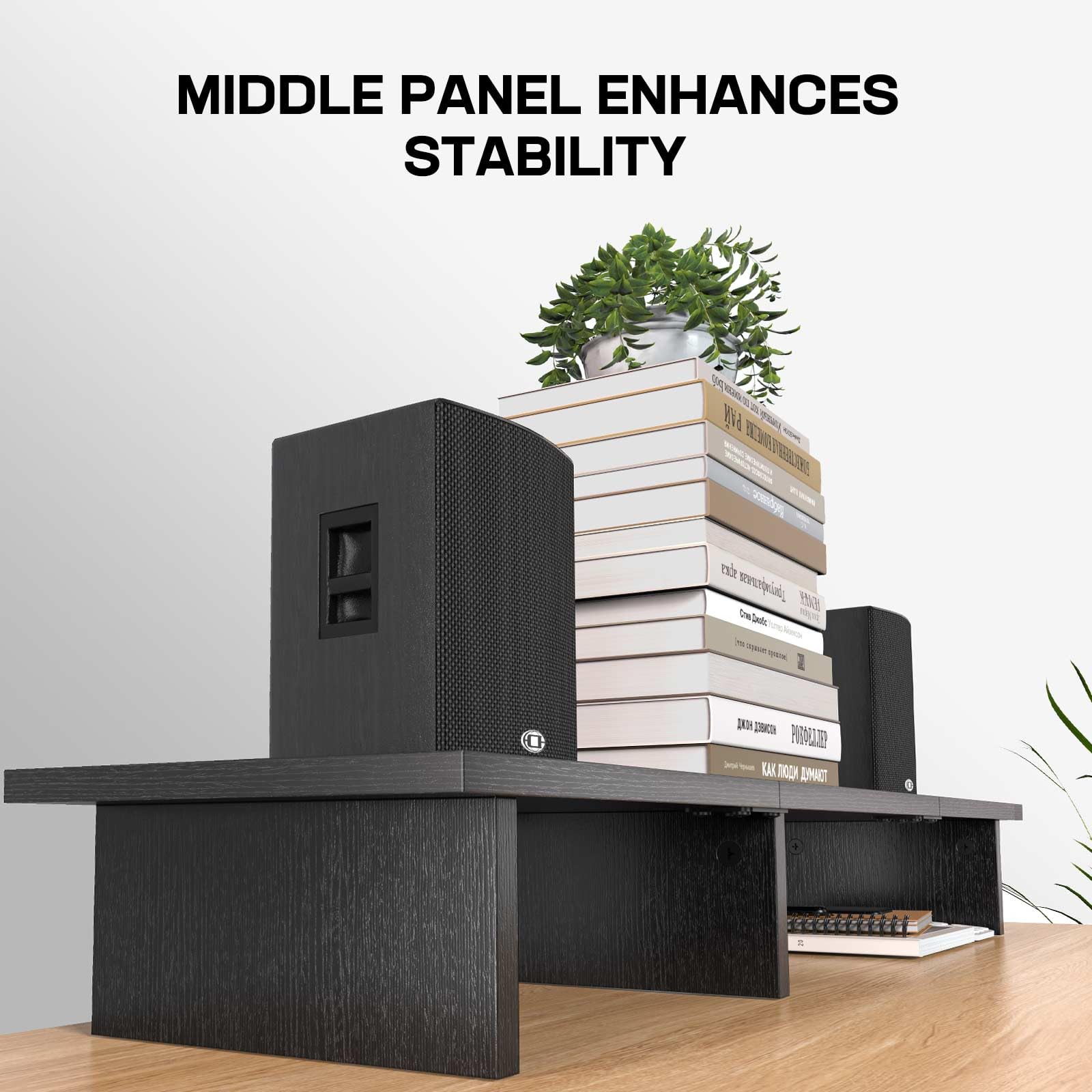 HUANUO Dual Monitor Stand Riser with Cable Management - Adjustable Desktop Organizer Shelf for 2 Monitors, Computer, Laptop, Printer, TV - Perfect for Home Office, Gaming Setup, and Workspace Organization