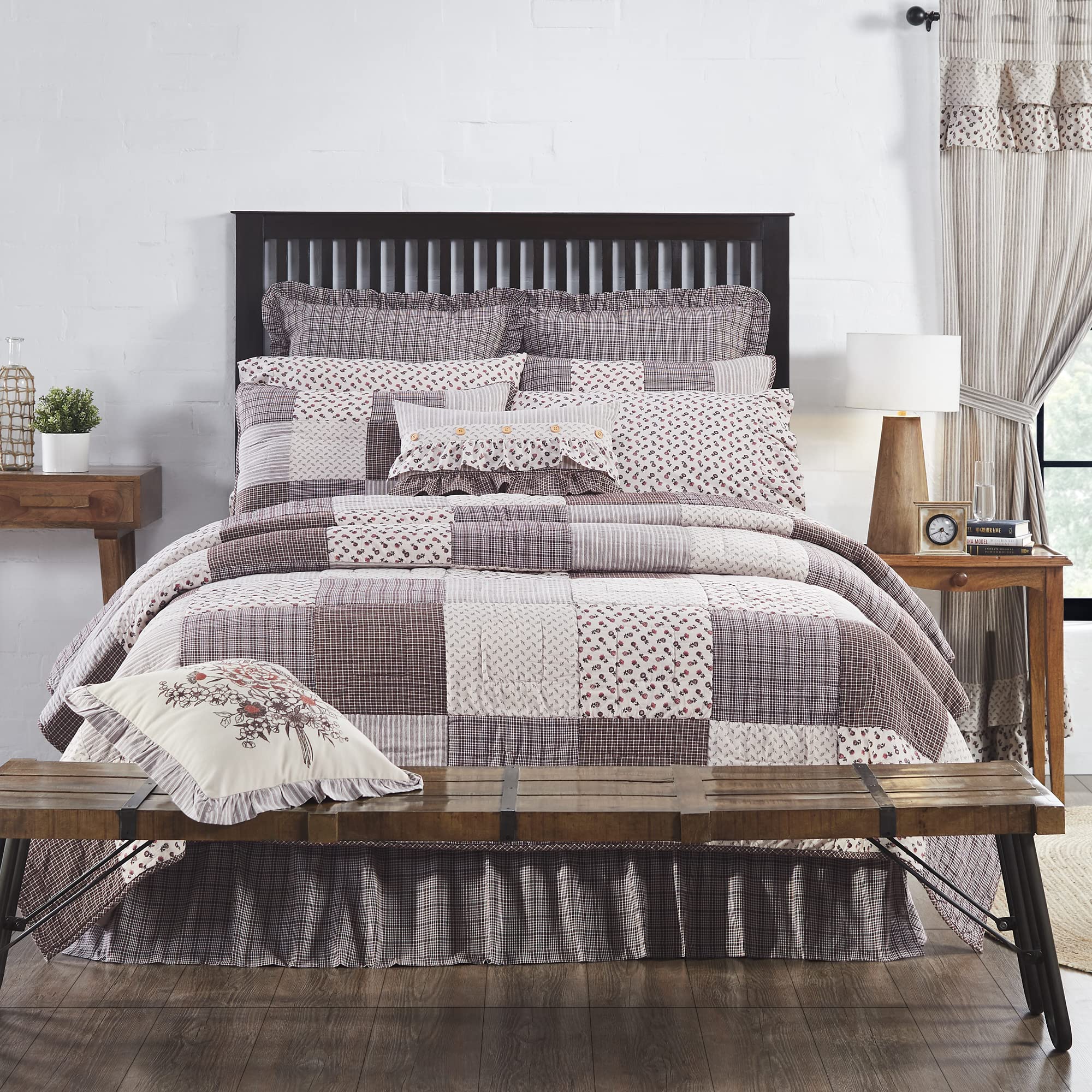 VHC Brands Florette Reversible California King Quilt - Brown 130x115 Inches - Luxury Bedding for Master Bedroom & Guest Room Decor