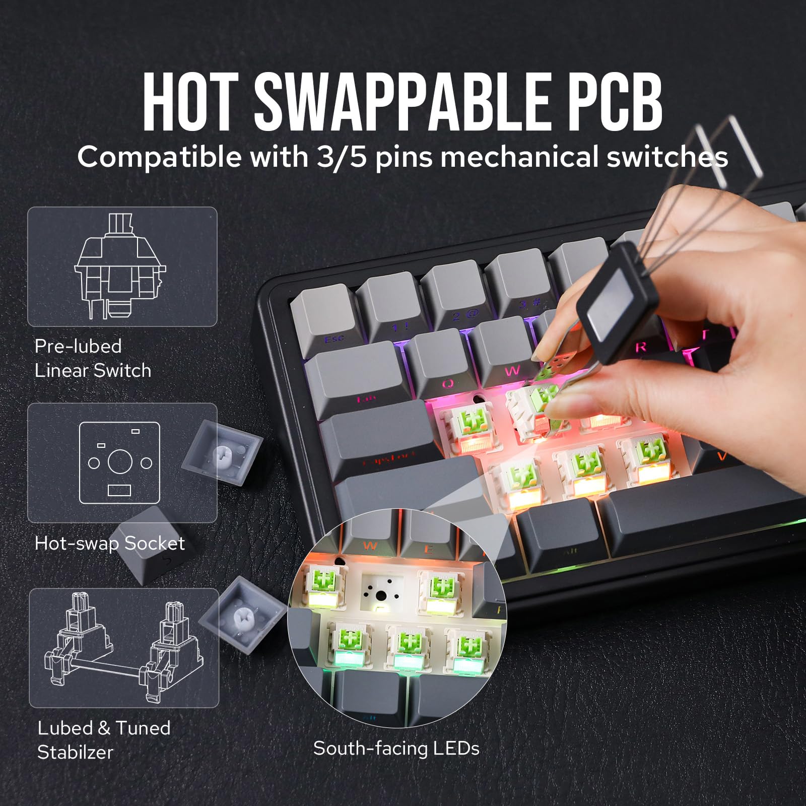 EPOMAKER F65 Wireless Mechanical Keyboard - Hot Swappable, RGB, Bluetooth/2.4G/USB-C for Gaming & Office