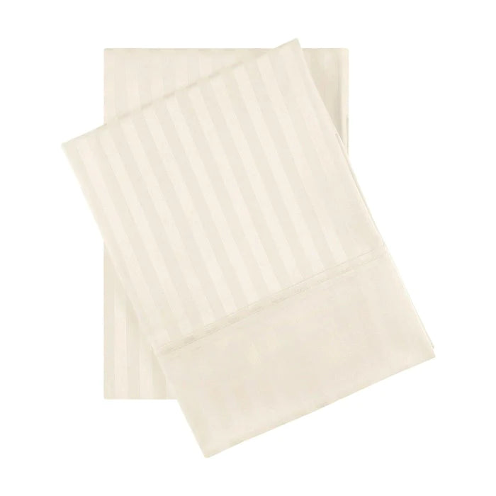 Premium Egyptian Cotton 600 Thread Count 2-Piece Striped Pillowcase Set - Soft Luxury Bedding for Hotels, Home & Guest Rooms (White/Gray) - Breathable & Hypoallergenic for All-Season Comfort