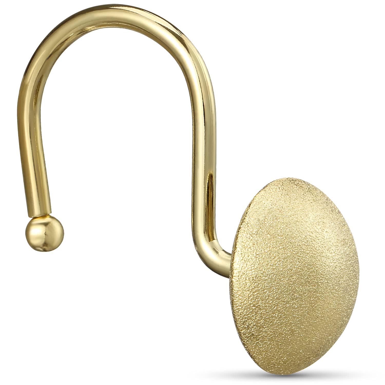 CHICTIE 12-Pack Gold Shower Curtain Hooks - Brass Decorative Rings with Bling Hemisphere Design, Rustproof Metal Hangers for Bathroom Curtain Rods | Elegant Bathroom Accessories for Home & Hotel Decor