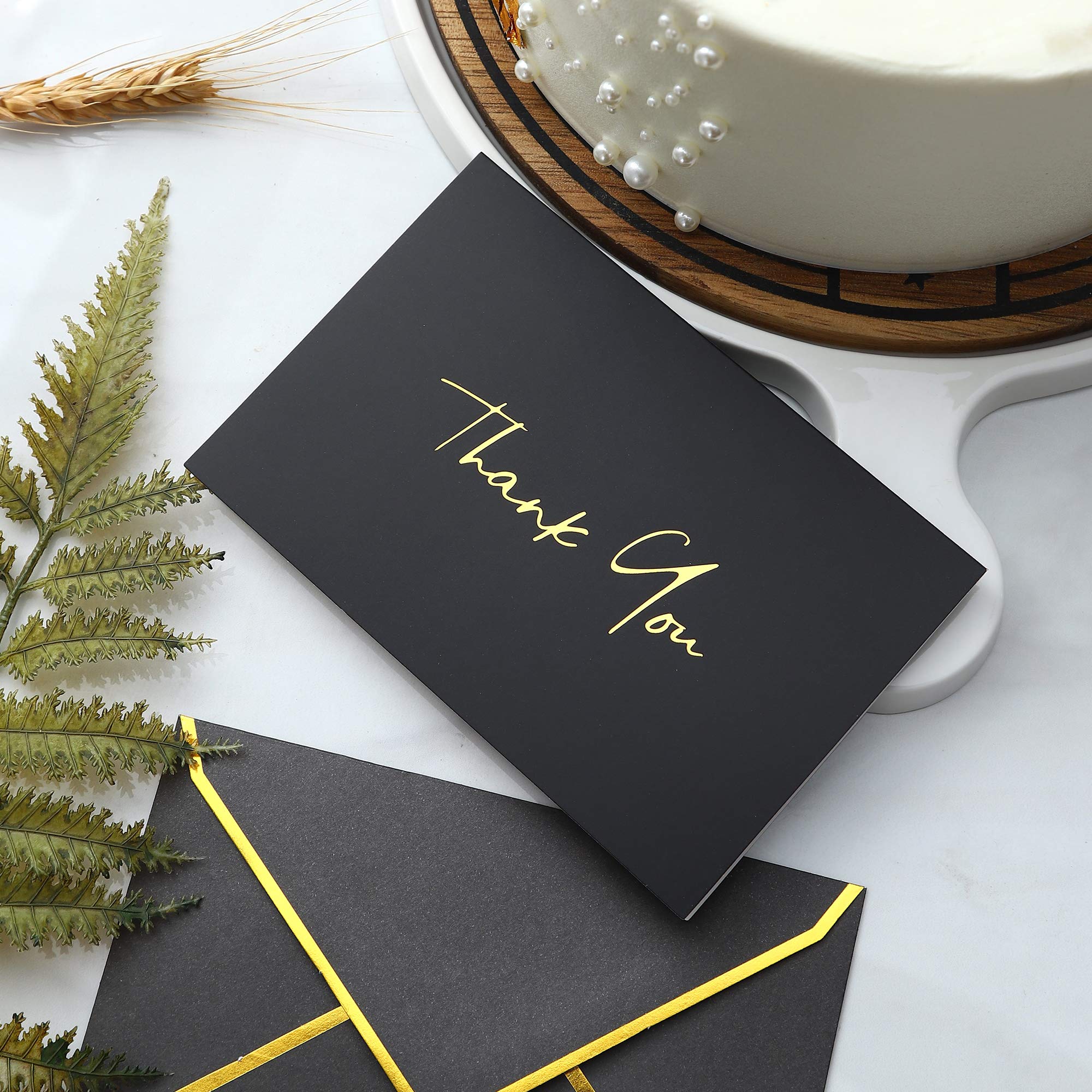 Premium Heavy Duty Thank You Cards with Envelopes - 36 Pack Gold Foil Thank You Notes 4x6 Inch for Baby Shower, Wedding, Graduation, Funeral & Bridal Shower - Elegant Night Black Design - Perfect for Small Business Appreciation & Special Occasions