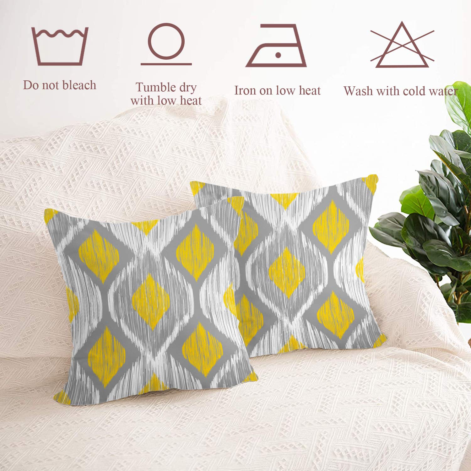 Shrahala Yellow Grey Chevron Zig Zag Decorative Pillow Covers - 18x18 Inch Square Cushion Case Set of 2 for Sofa, Bedroom, Car & Home Decor - Festive Throw Pillow Covers for Living Room, Dorm, Office