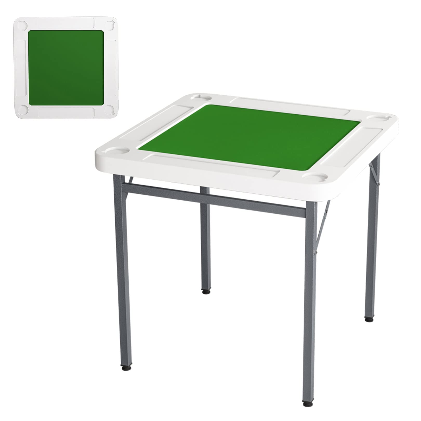 UKIOO 4-Player Folding Mahjong Table with Green Felt & Cup Holders - Portable Square Card Game Table for Poker, Dominoes, Board Games & Blackjack - Perfect for Game Nights, Parties & Family Gatherings (White)