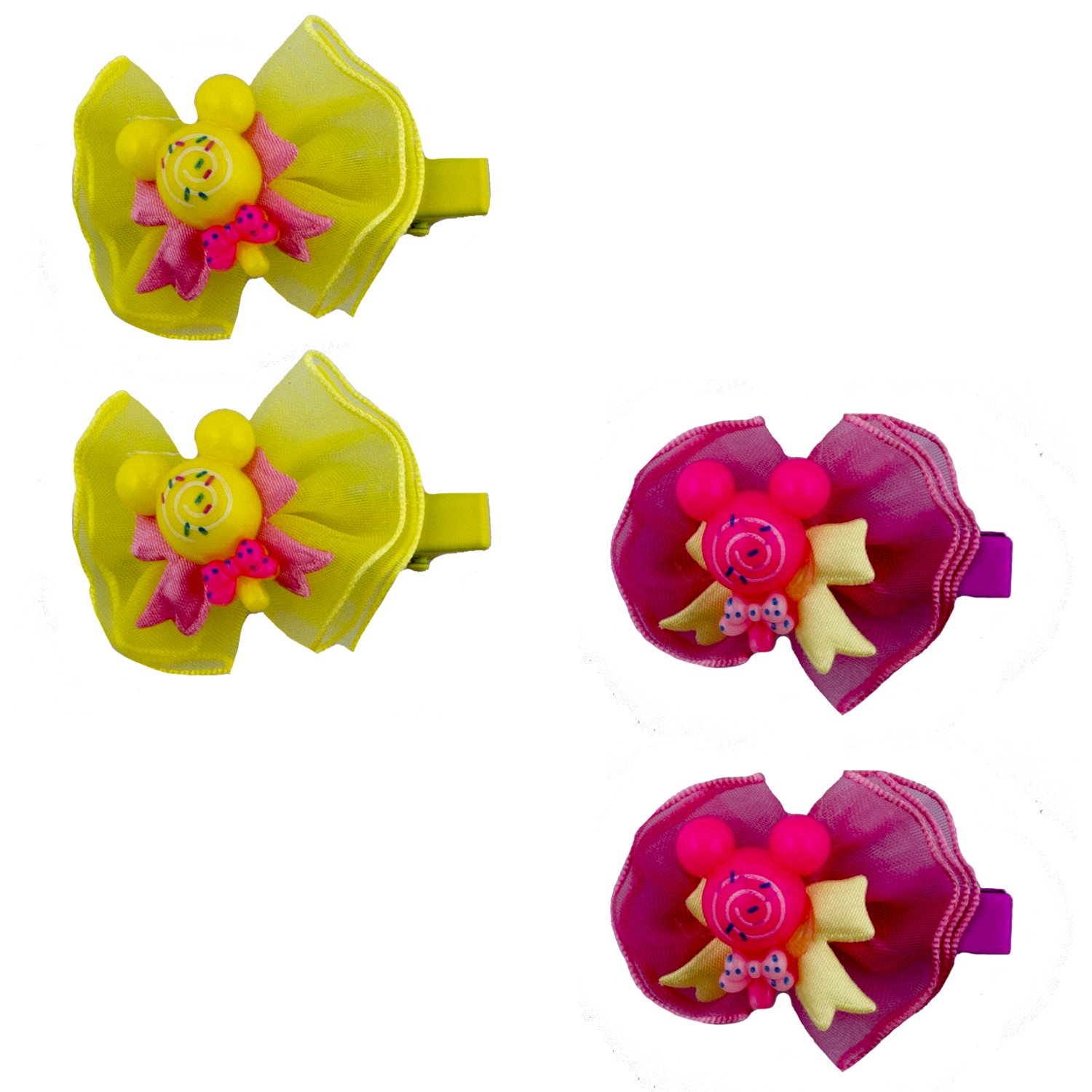 Cute Girls Organza Ribbon and Bead Alligator Hair Clips - 2 Pairs (50mm x 20mm) for Kids, Toddlers, Teens - Perfect for School, Parties, Weddings & Daily Hair Accessories